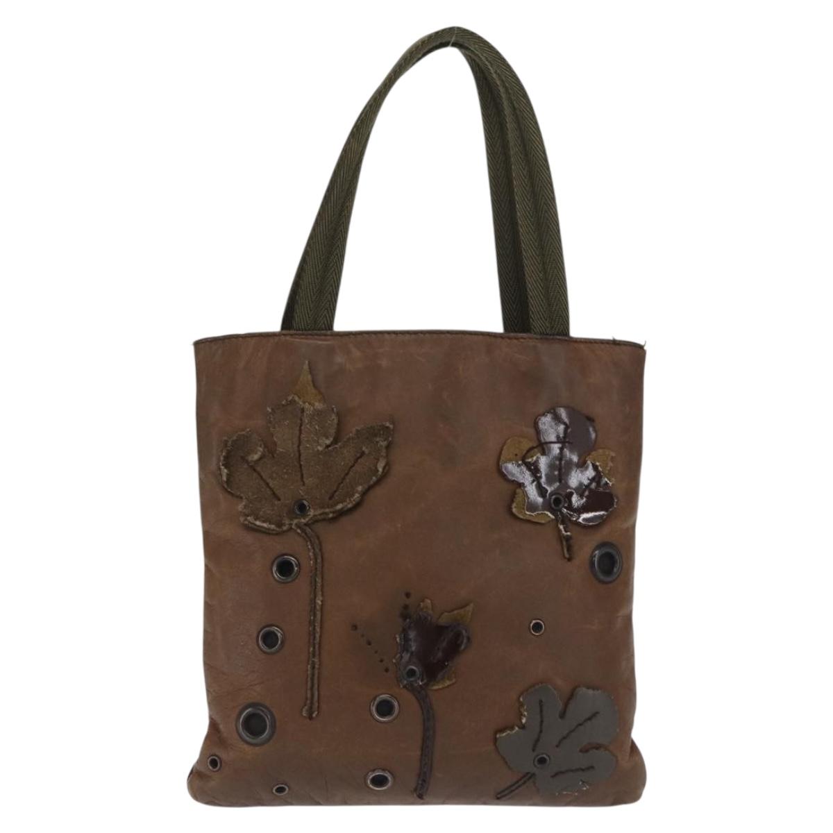 PRADA Hand Bag Leather Brown Auth 170323