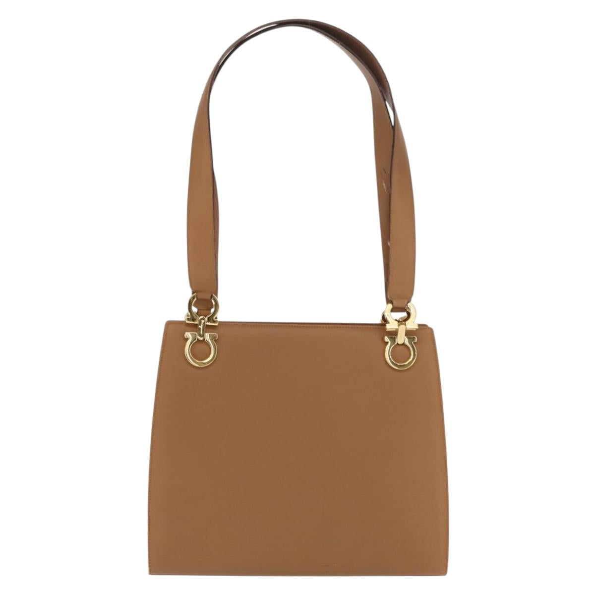 Salvatore Ferragamo Shoulder Bag Leather Brown Gold Auth 170324