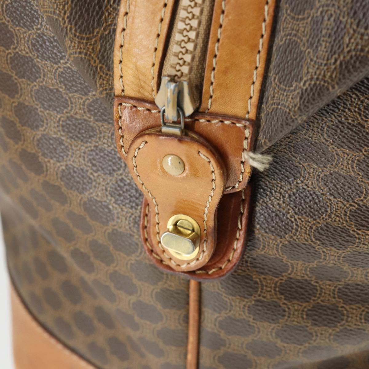 CELINE Macadam Canvas Boston Bag PVC Leather Brown Gold Auth 170328