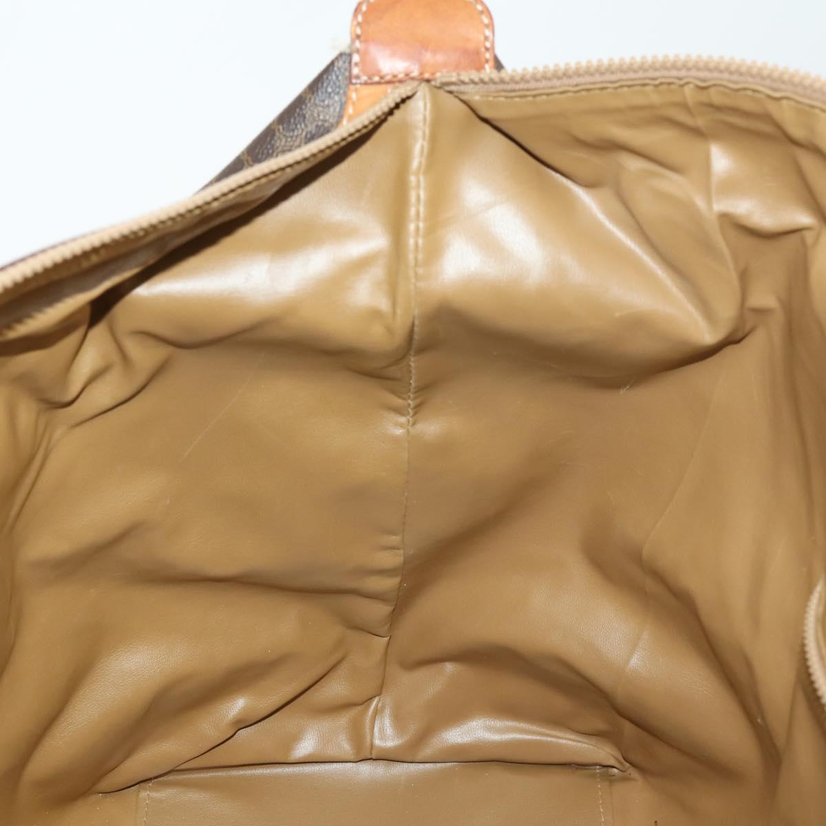 CELINE Macadam Canvas Boston Bag PVC Leather Brown Gold Auth 170328