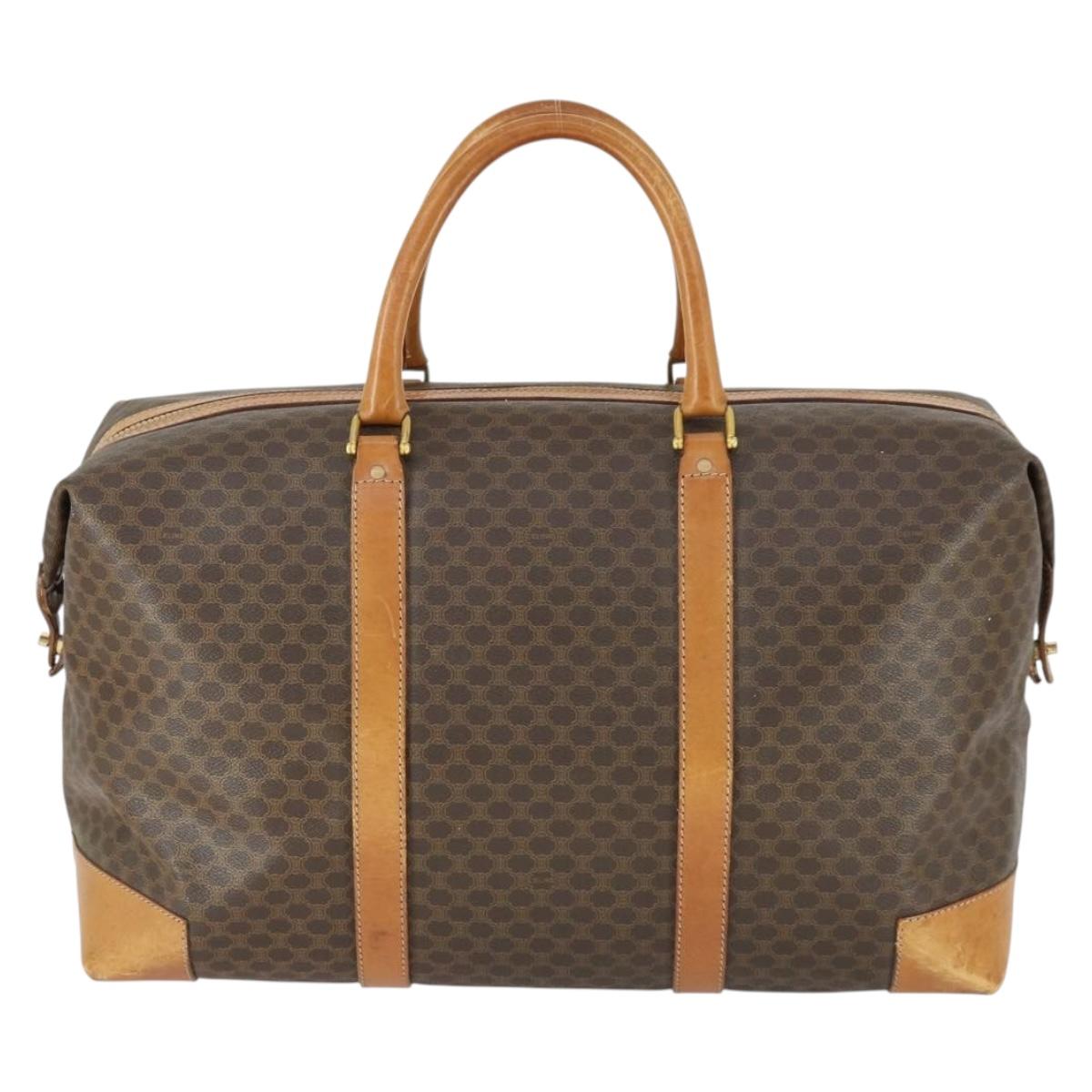 CELINE Macadam Canvas Boston Bag PVC Leather Brown Gold Auth 170328
