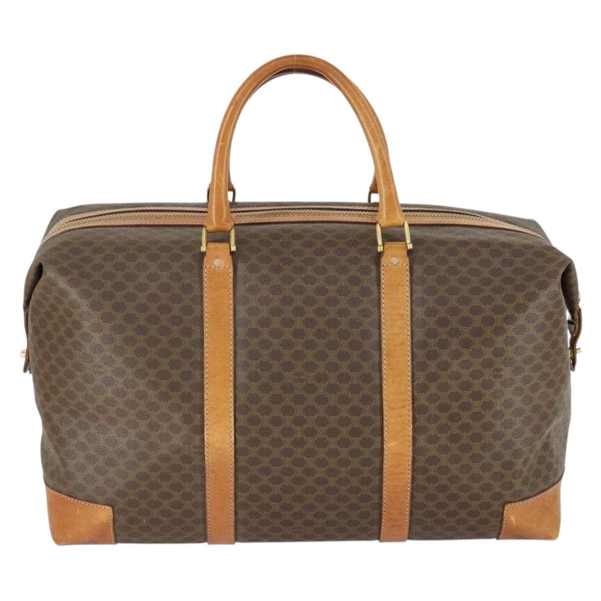 CELINE Macadam Canvas Boston Bag PVC Leather Brown Gold Auth 170328