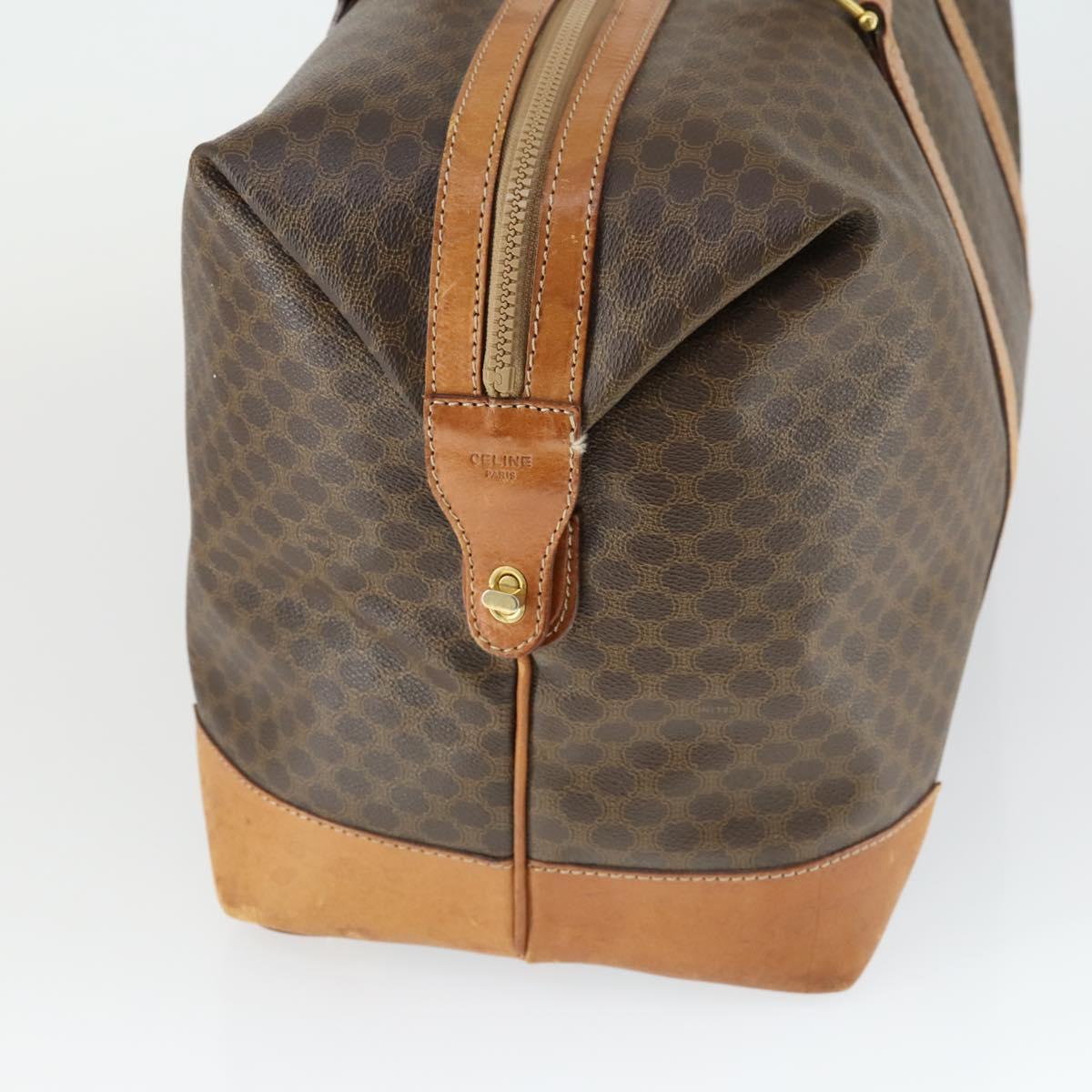 CELINE Macadam Canvas Boston Bag PVC Leather Brown Gold Auth 170328