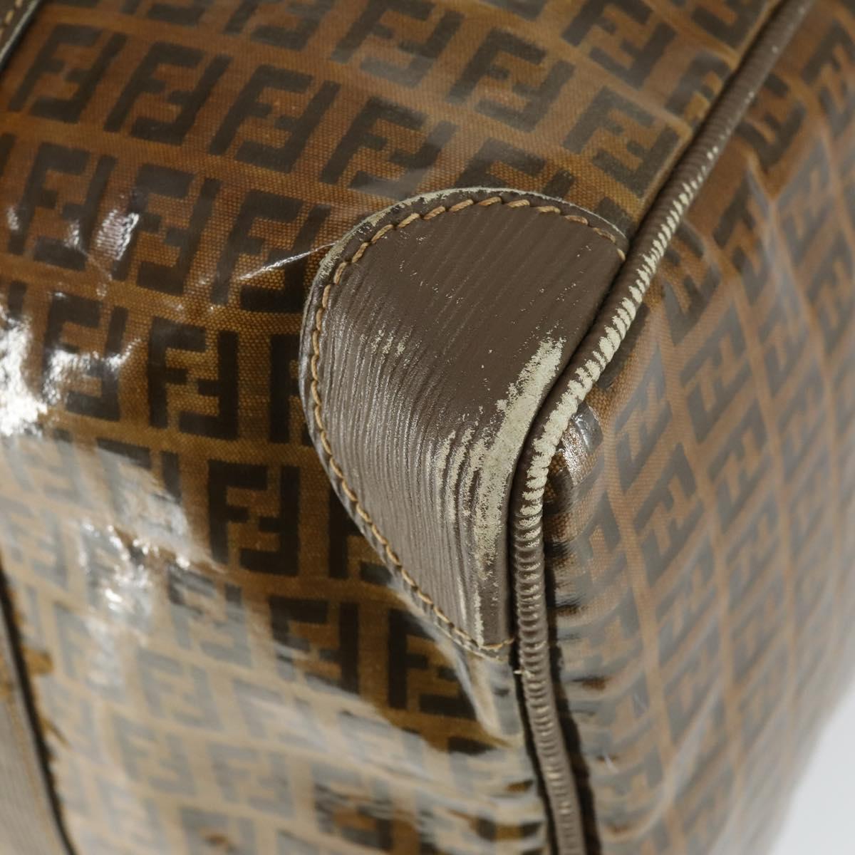 FENDI Zucchino Canvas Boston Bag Brown Auth 170329