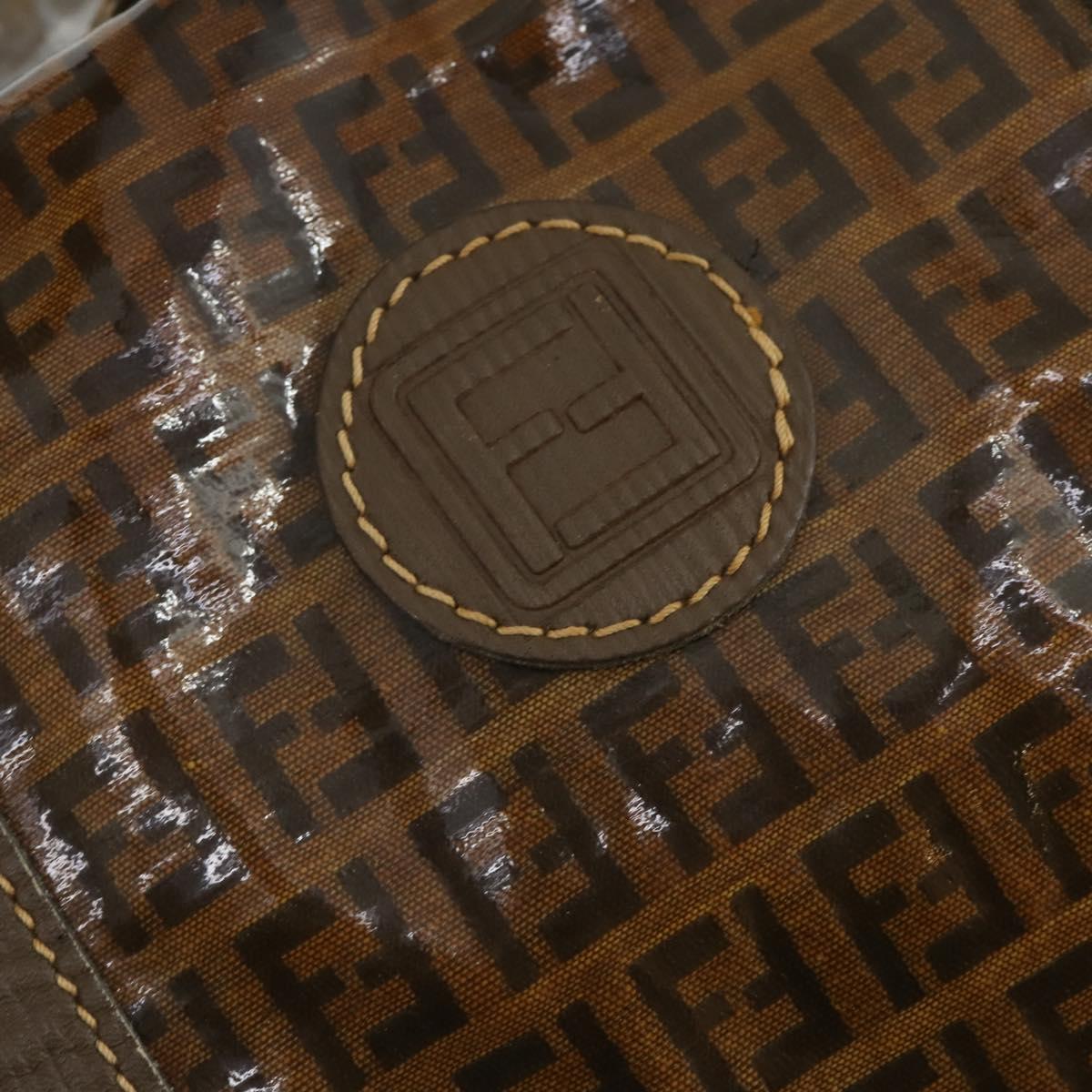 FENDI Zucchino Canvas Boston Bag Brown Auth 170329