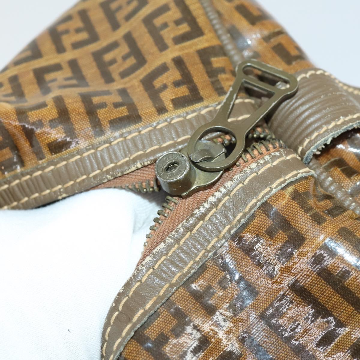 FENDI Zucchino Canvas Boston Bag Brown Auth 170329