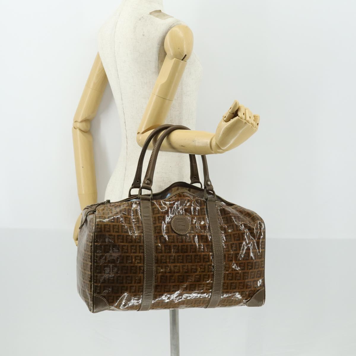 FENDI Zucchino Canvas Boston Bag Brown Auth 170329