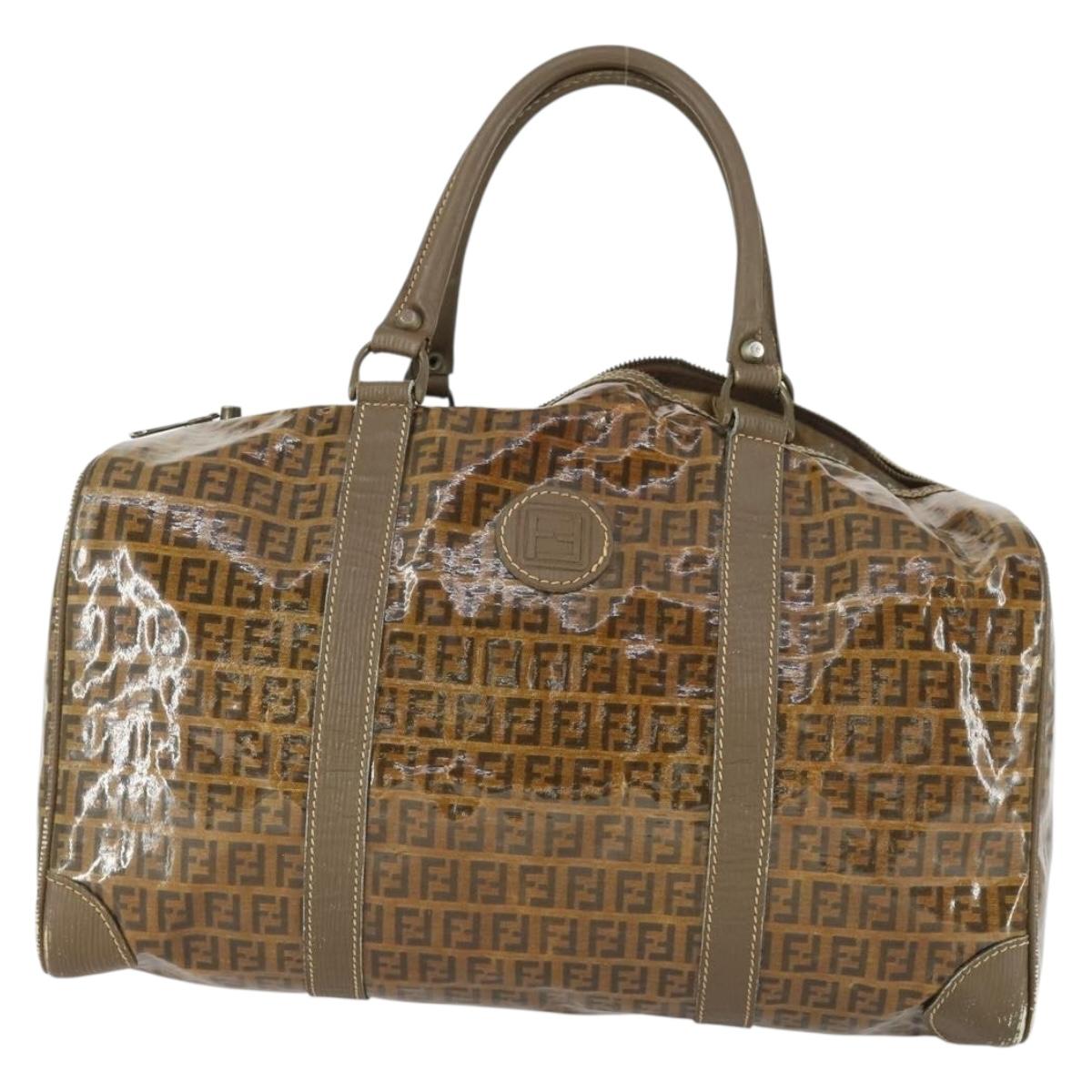 FENDI Zucchino Canvas Boston Bag Brown Auth 170329