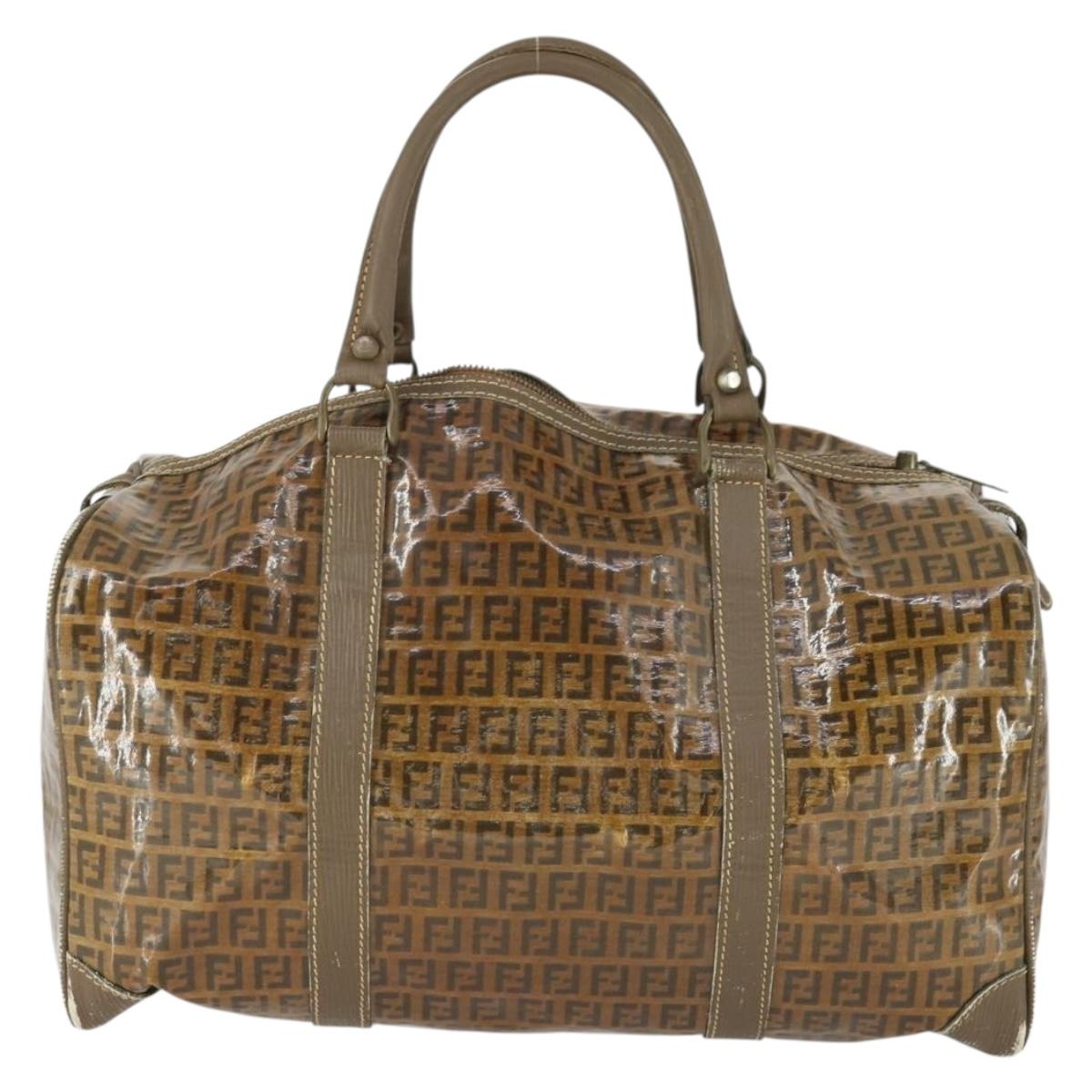 FENDI Zucchino Canvas Boston Bag Brown Auth 170329