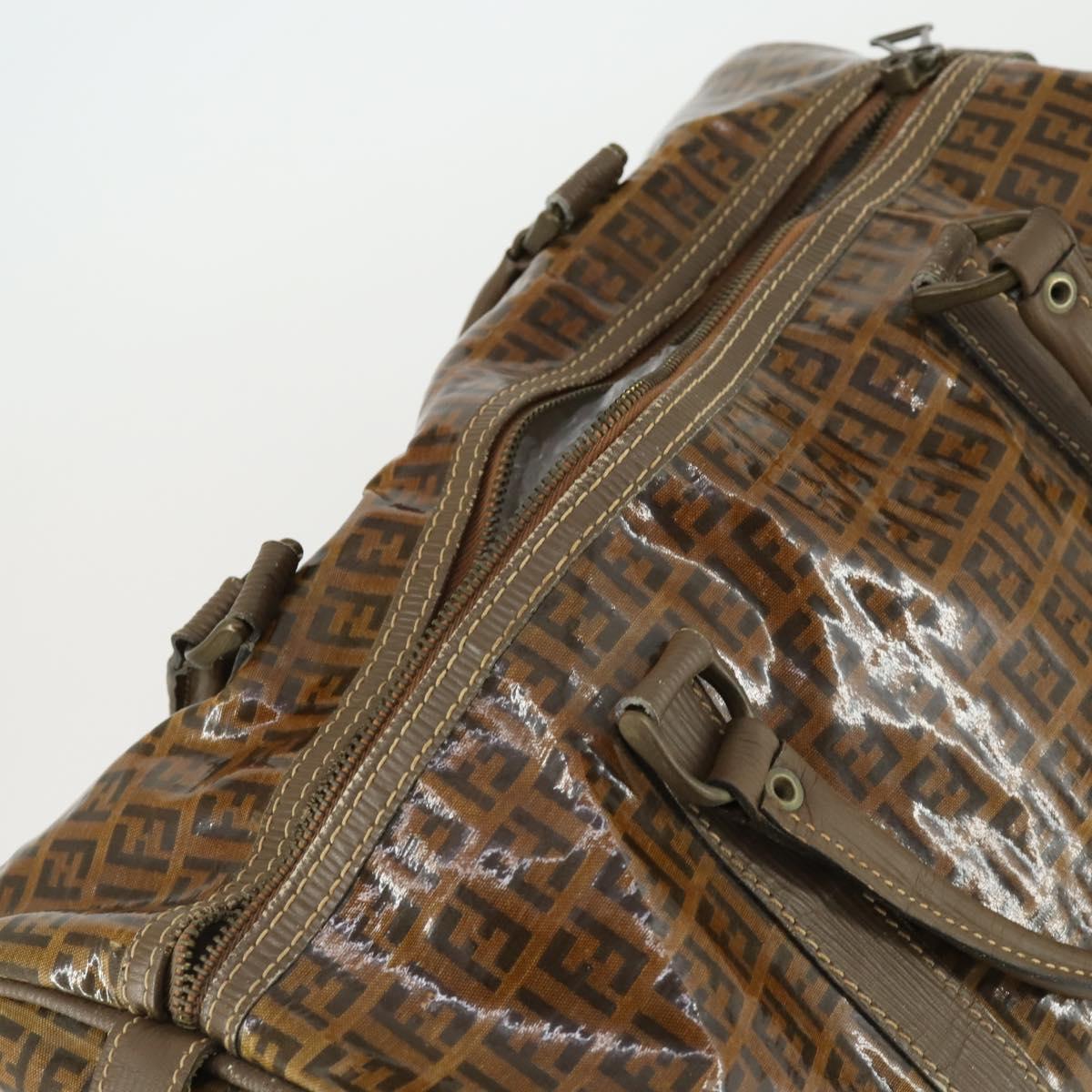 FENDI Zucchino Canvas Boston Bag Brown Auth 170329