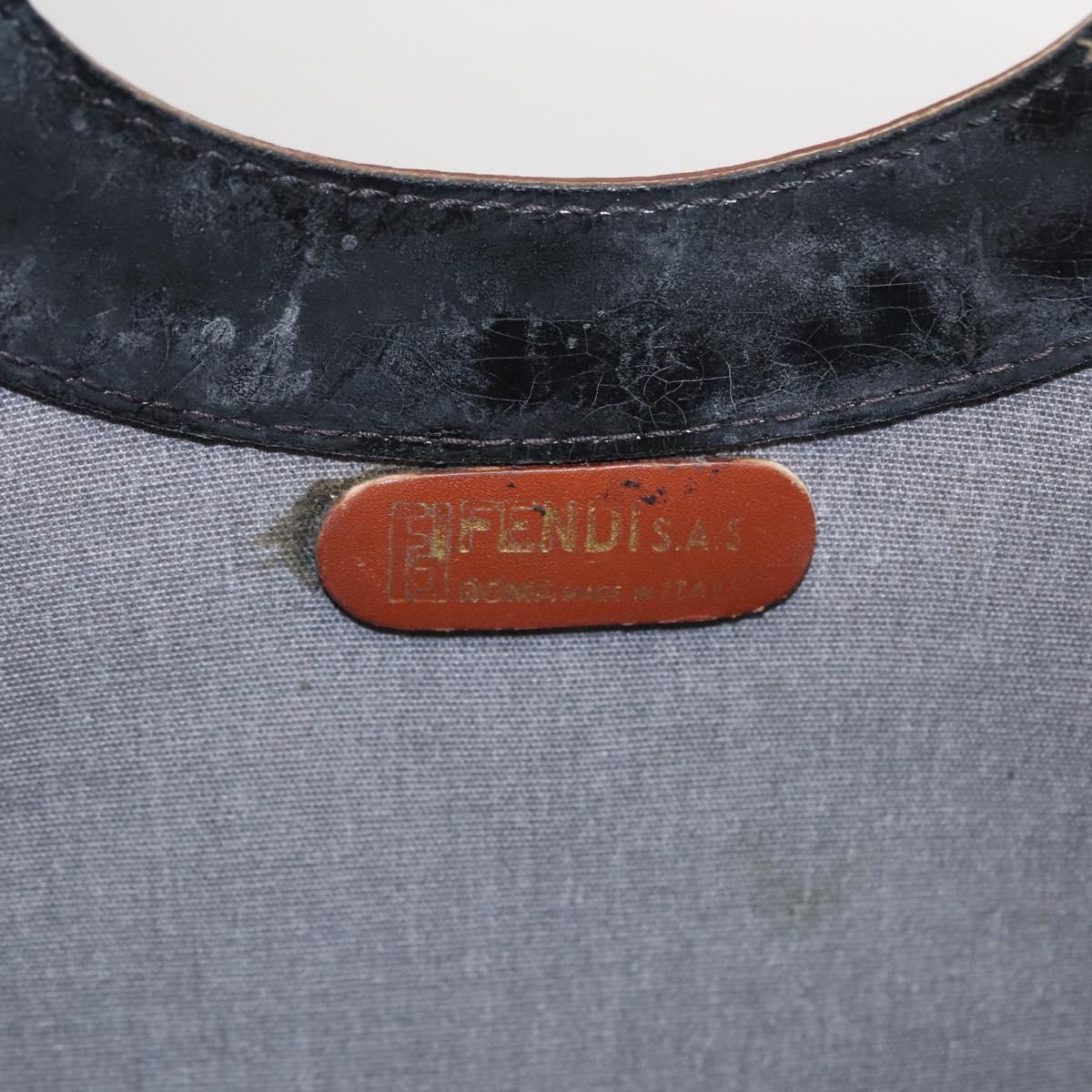 FENDI Pecan Canvas Hand Bag PVC Black Brown Auth 170331