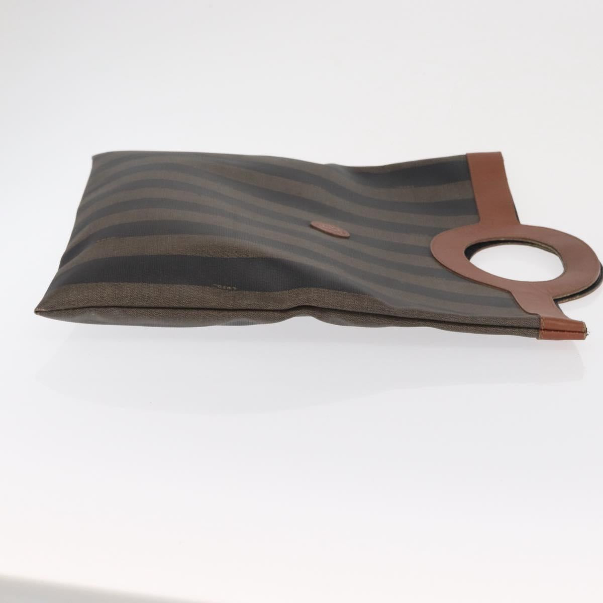 FENDI Pecan Canvas Hand Bag PVC Black Brown Auth 170331