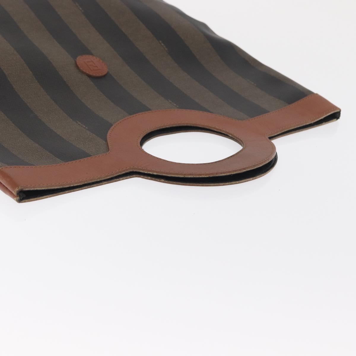 FENDI Pecan Canvas Hand Bag PVC Black Brown Auth 170331