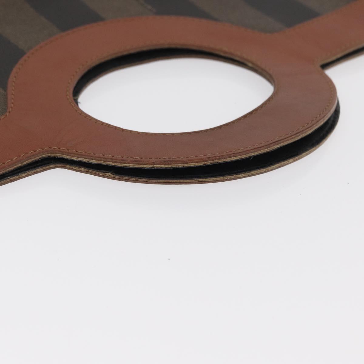 FENDI Pecan Canvas Hand Bag PVC Black Brown Auth 170331