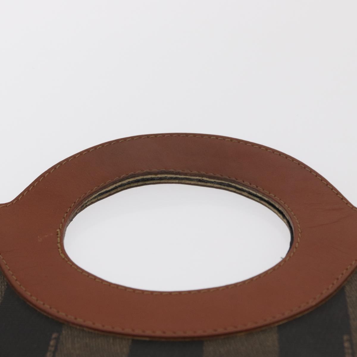 FENDI Pecan Canvas Hand Bag PVC Black Brown Auth 170331