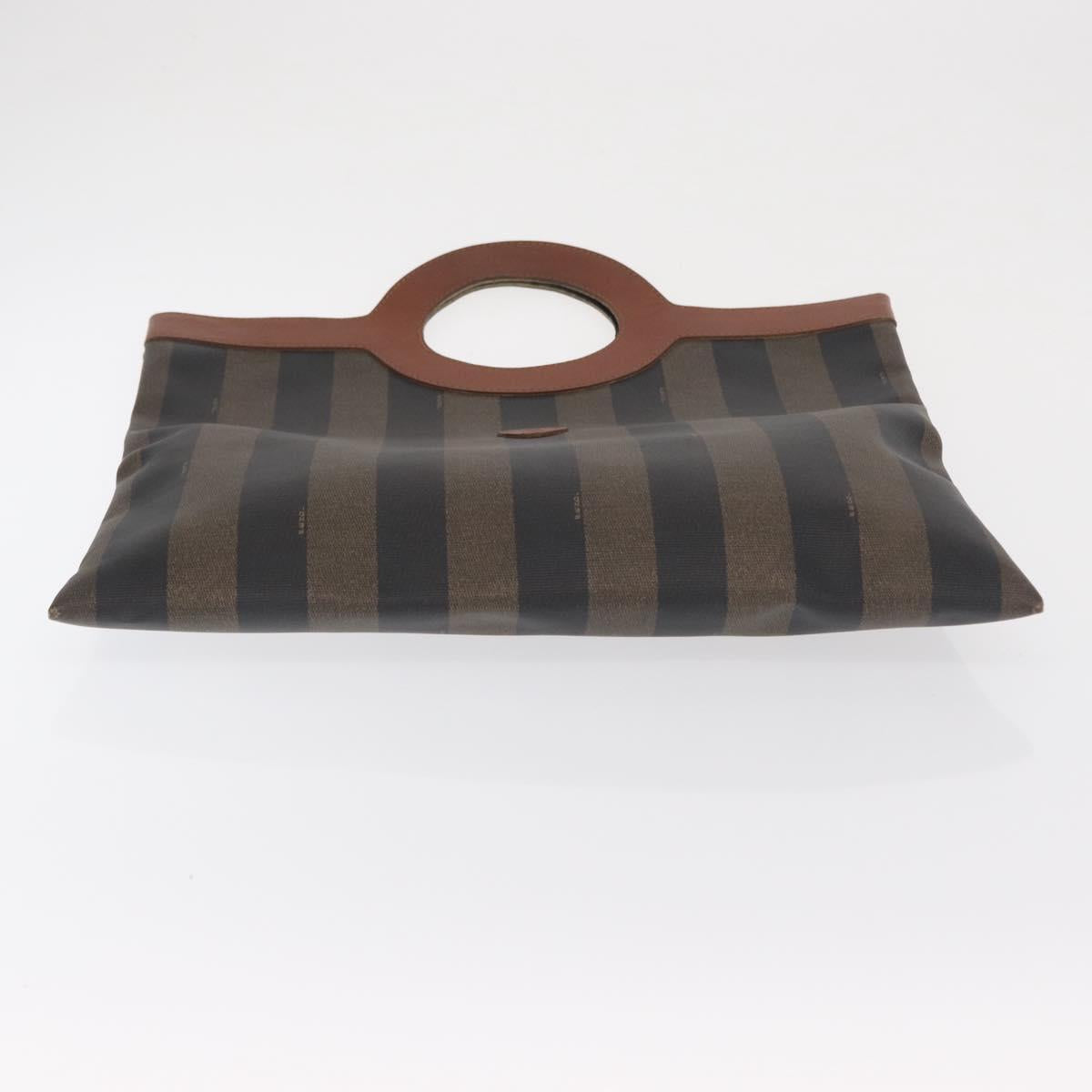 FENDI Pecan Canvas Hand Bag PVC Black Brown Auth 170331