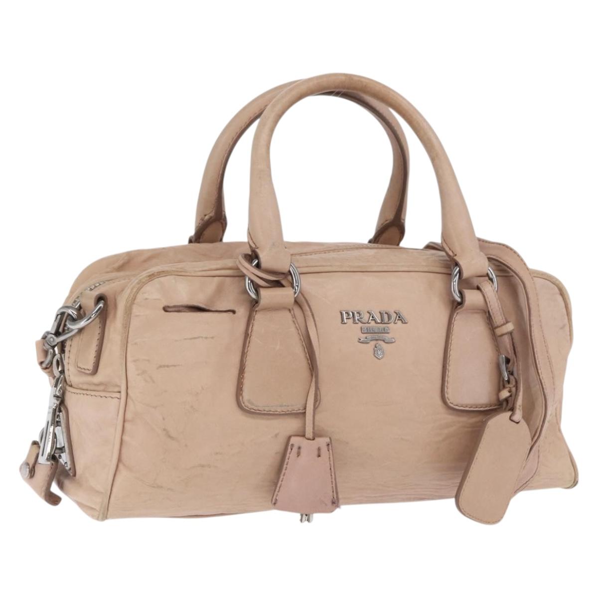 PRADA Hand Bag Leather 2way Pink Silver Auth 170334