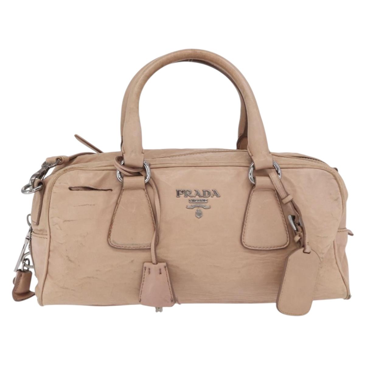PRADA Hand Bag Leather 2way Pink Silver Auth 170334