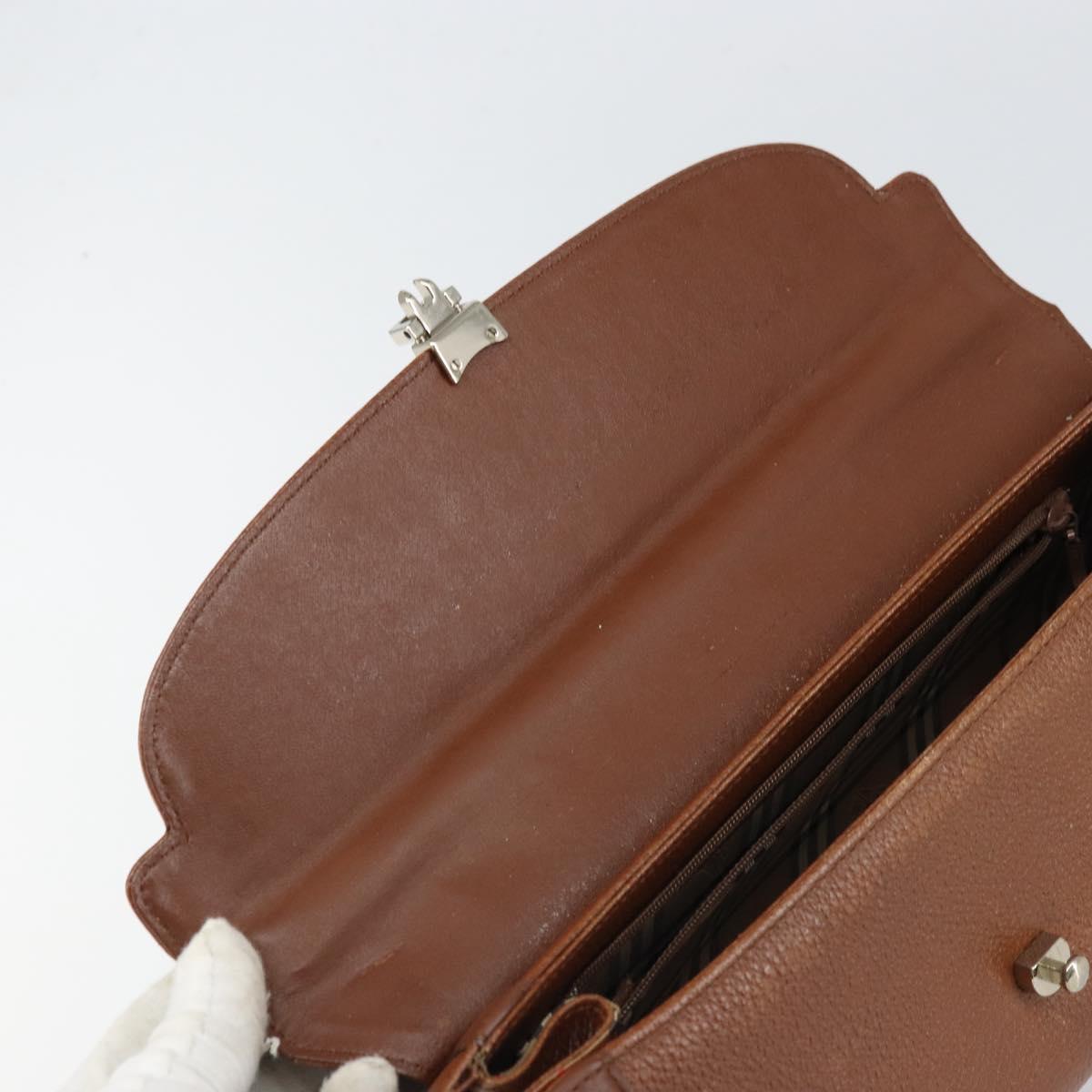Burberrys Hand Bag Leather Brown Silver Auth 170335