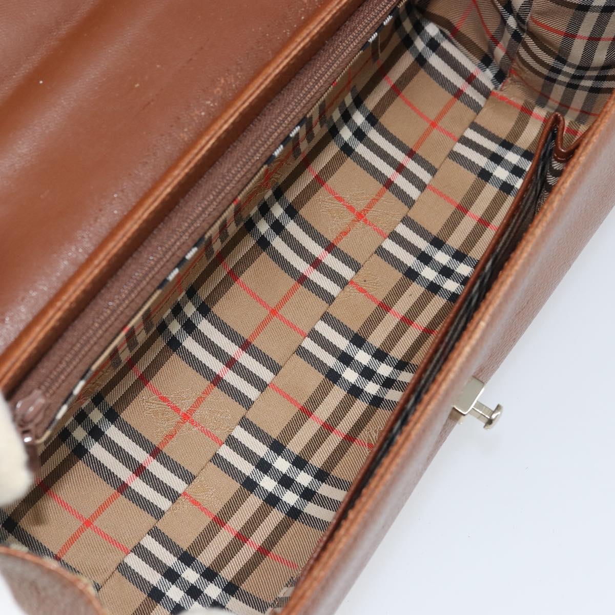 Burberrys Hand Bag Leather Brown Silver Auth 170335