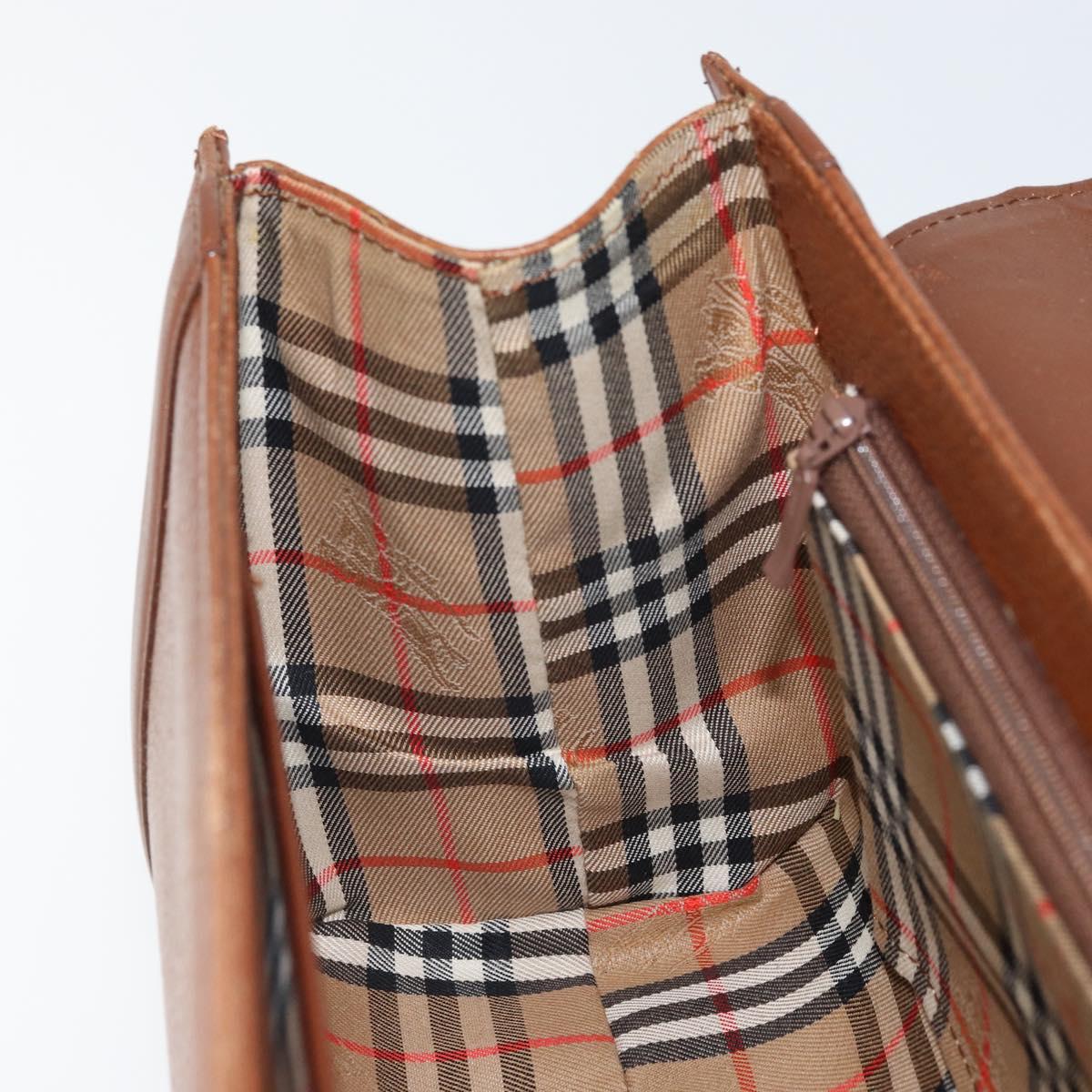 Burberrys Hand Bag Leather Brown Silver Auth 170335