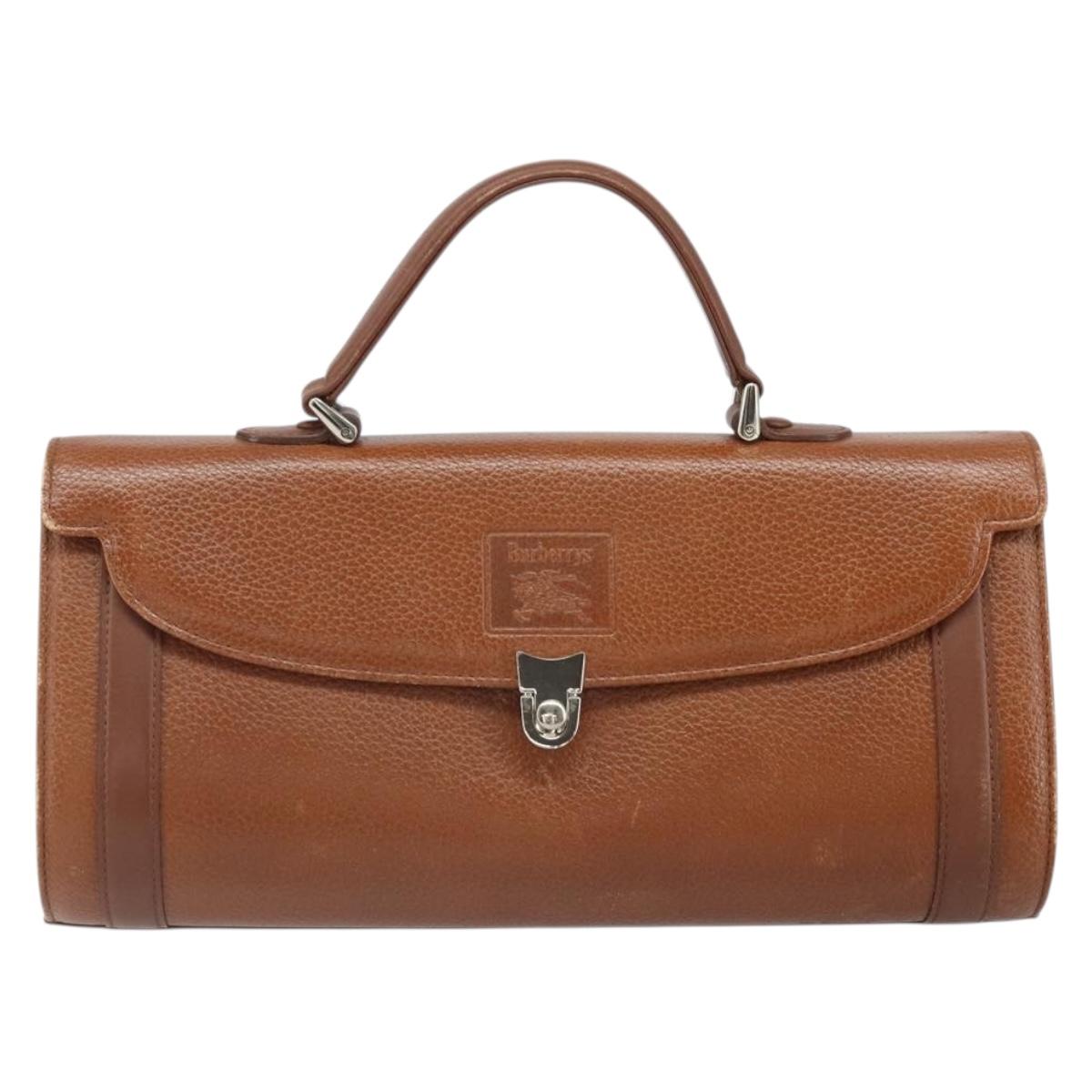 Burberrys Hand Bag Leather Brown Silver Auth 170335