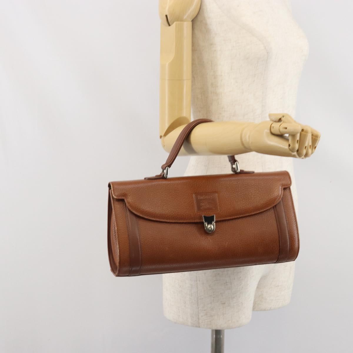 Burberrys Hand Bag Leather Brown Silver Auth 170335