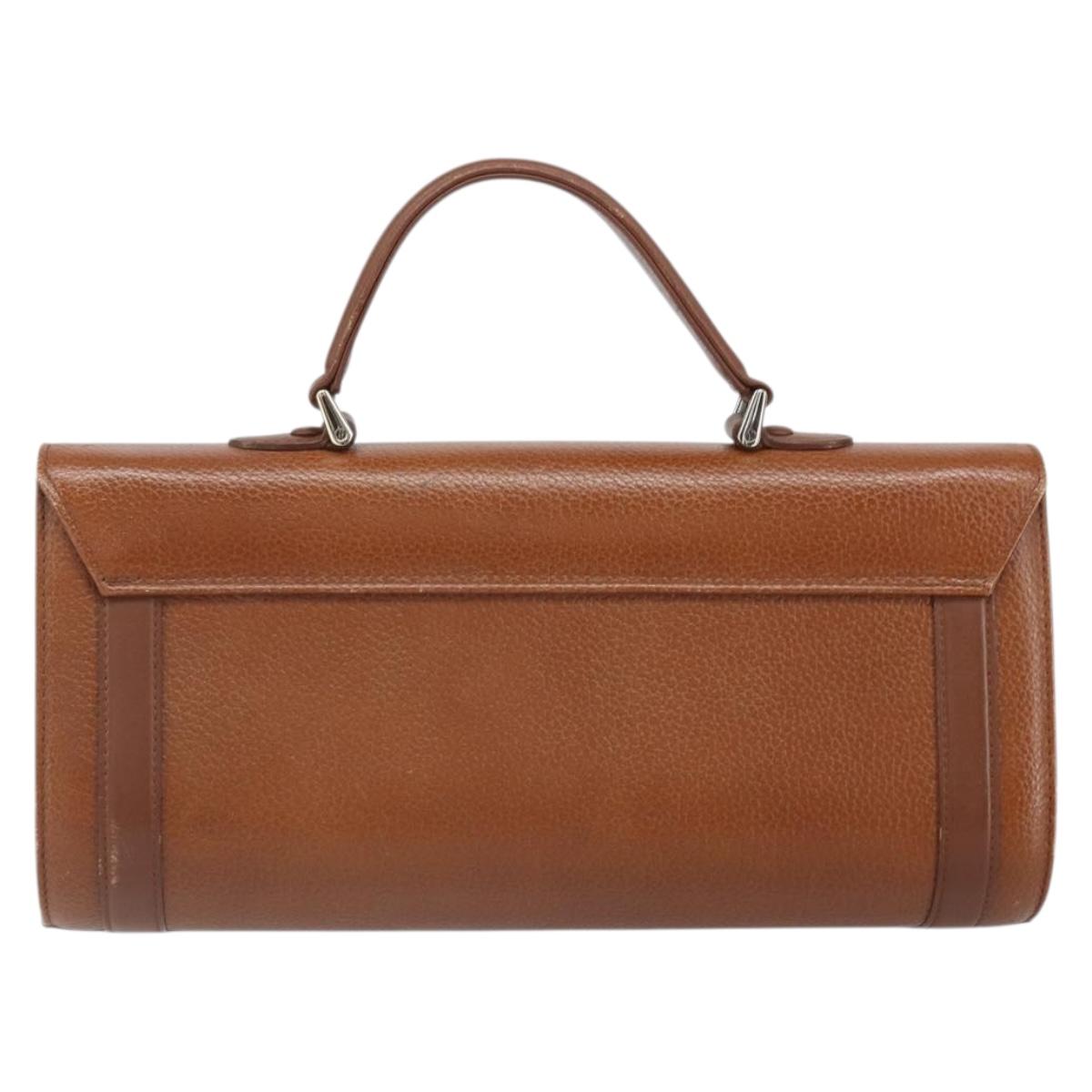 Burberrys Hand Bag Leather Brown Silver Auth 170335