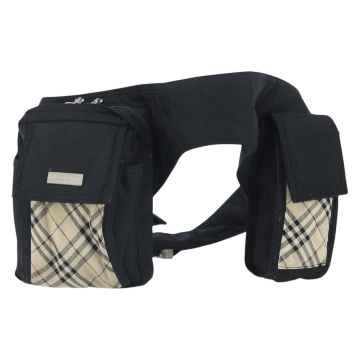 BURBERRY Nova Check Black label Waist bag Nylon Beige Silver Auth 170337