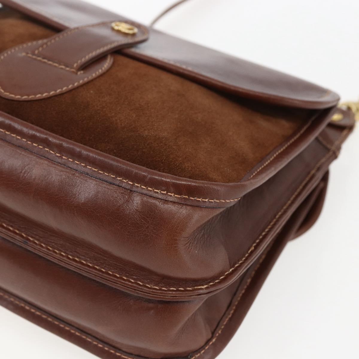 GUCCI Shoulder Bag Leather Suede Brown Gold Auth 170340