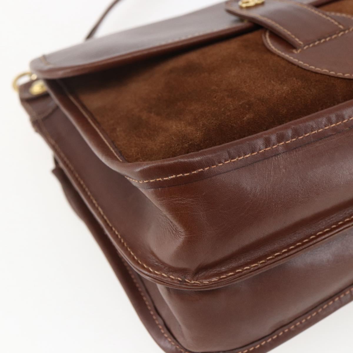 GUCCI Shoulder Bag Leather Suede Brown Gold Auth 170340