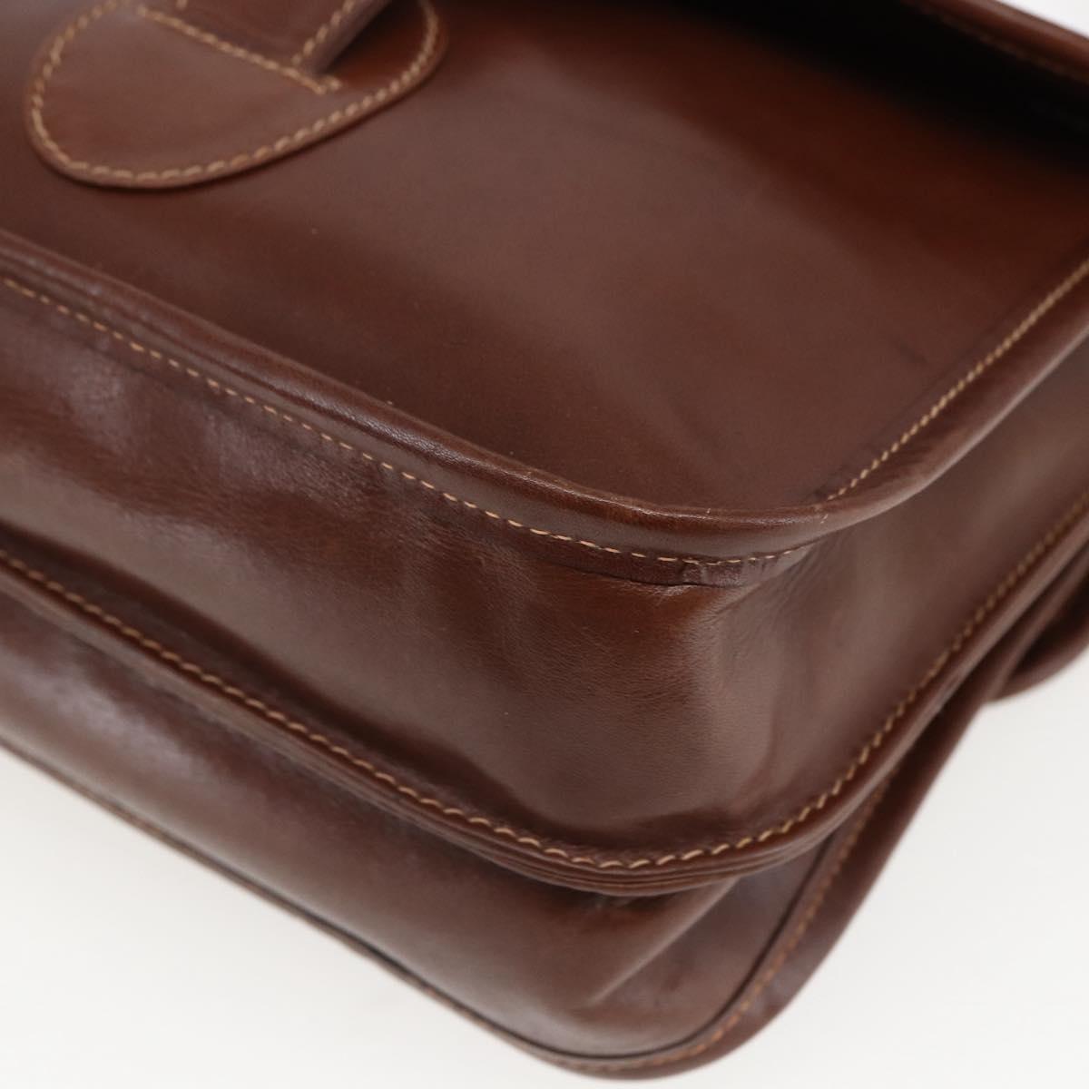 GUCCI Shoulder Bag Leather Suede Brown Gold Auth 170340