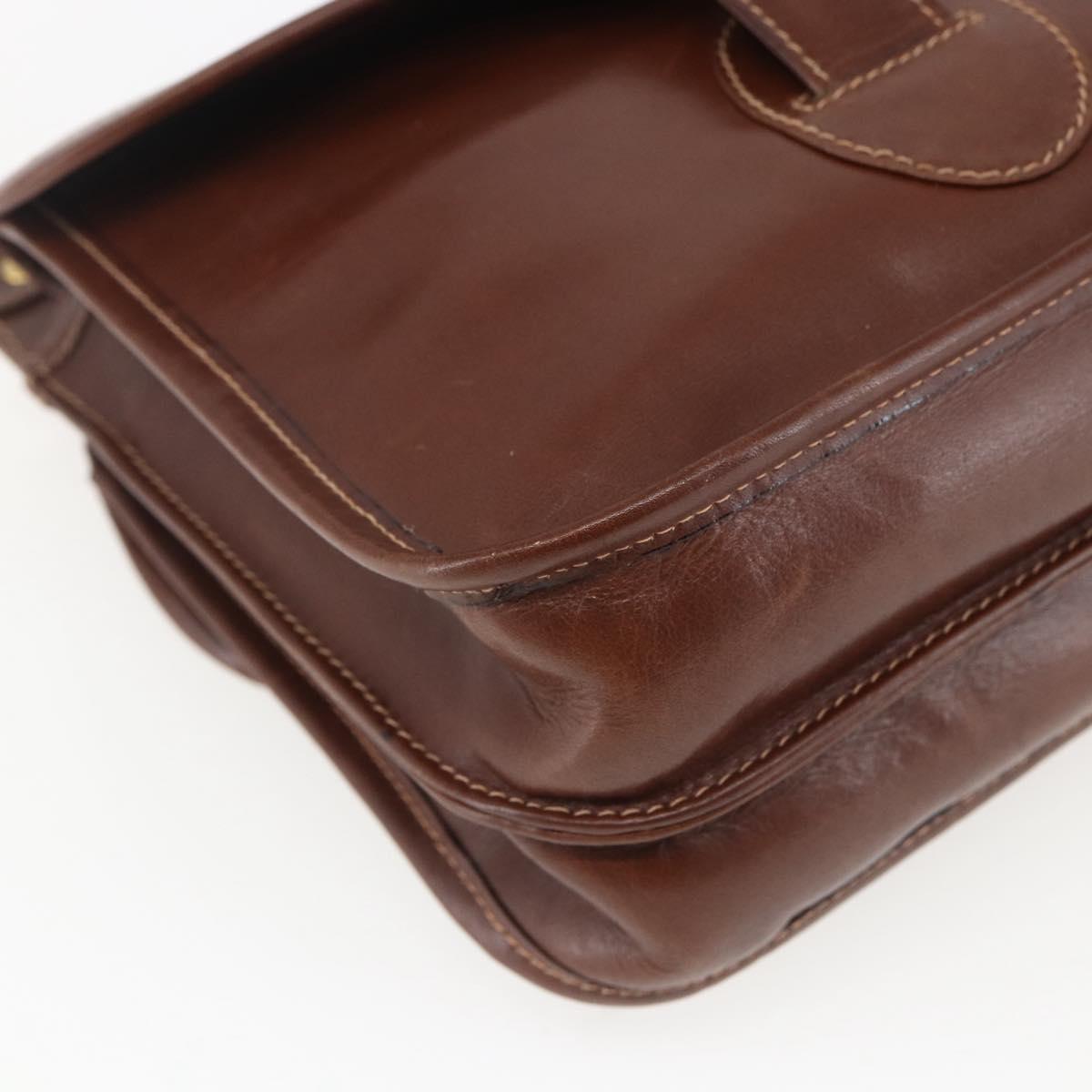 GUCCI Shoulder Bag Leather Suede Brown Gold Auth 170340