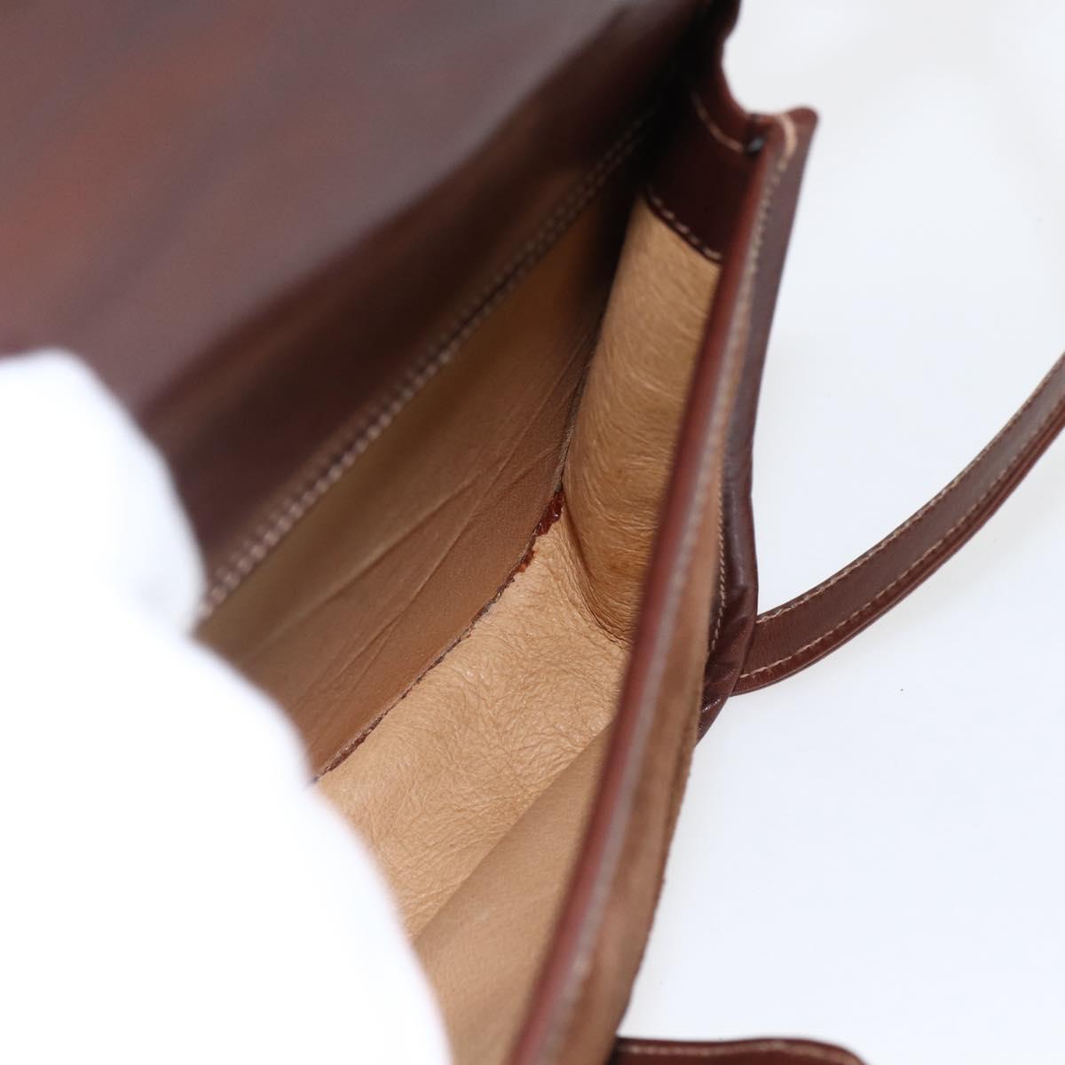 GUCCI Shoulder Bag Leather Suede Brown Gold Auth 170340