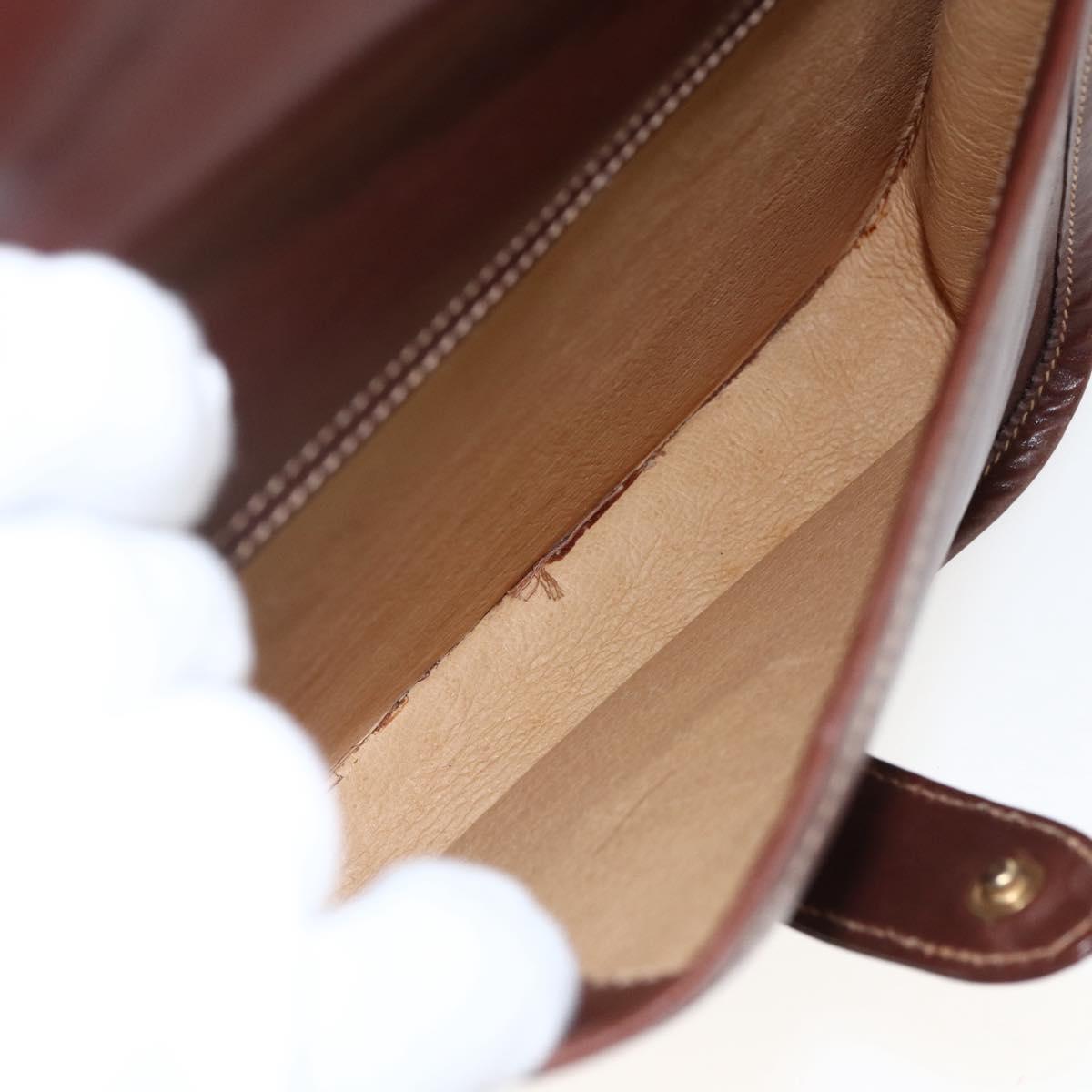 GUCCI Shoulder Bag Leather Suede Brown Gold Auth 170340