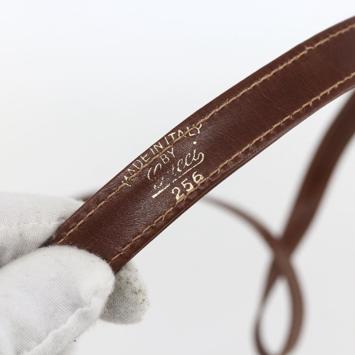 GUCCI Shoulder Bag Leather Suede Brown Gold Auth 170340