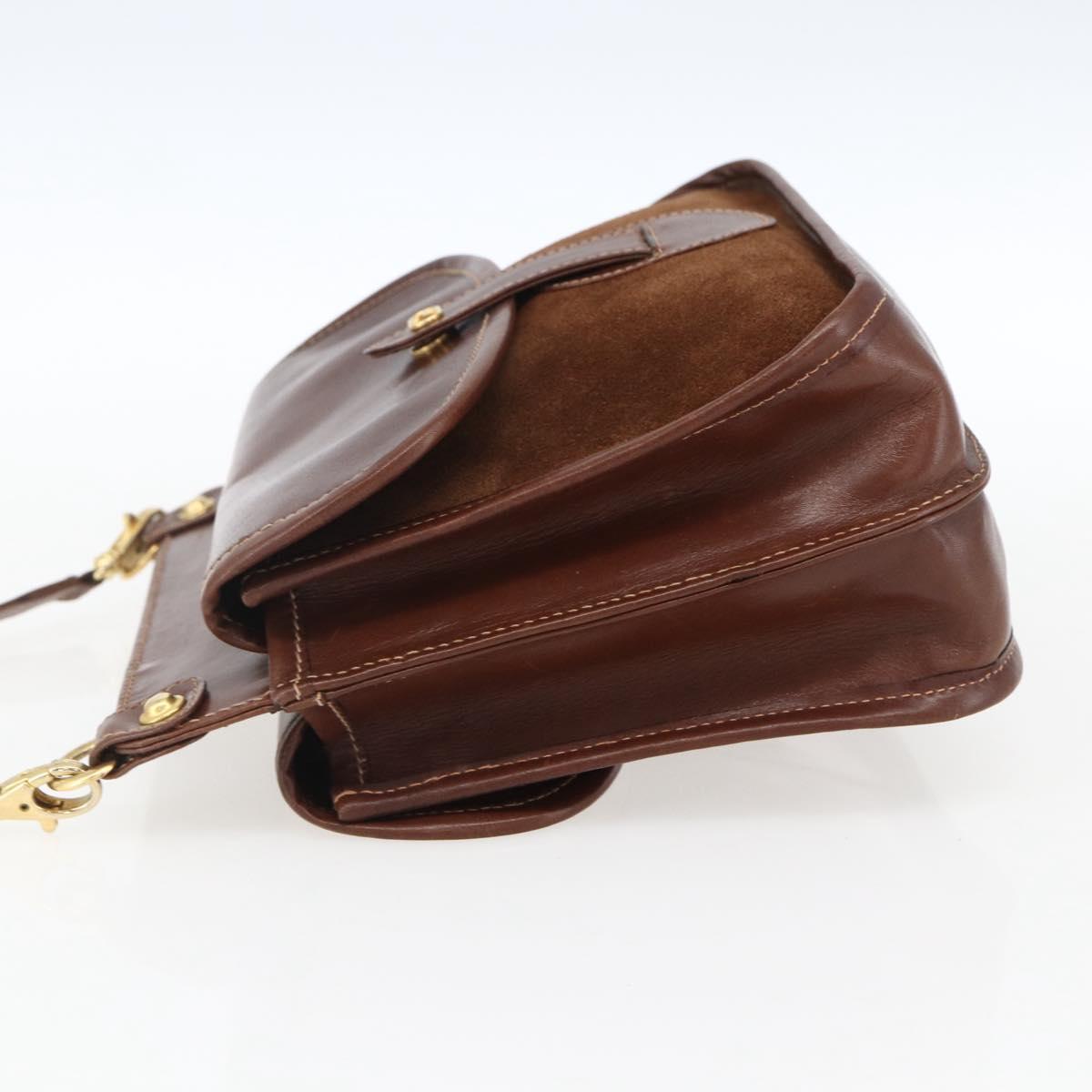 GUCCI Shoulder Bag Leather Suede Brown Gold Auth 170340