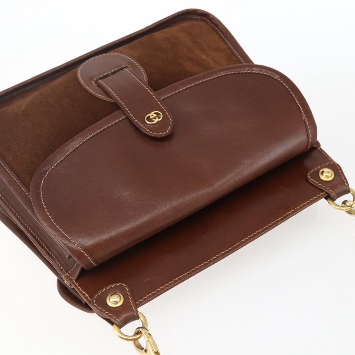 GUCCI Shoulder Bag Leather Suede Brown Gold Auth 170340
