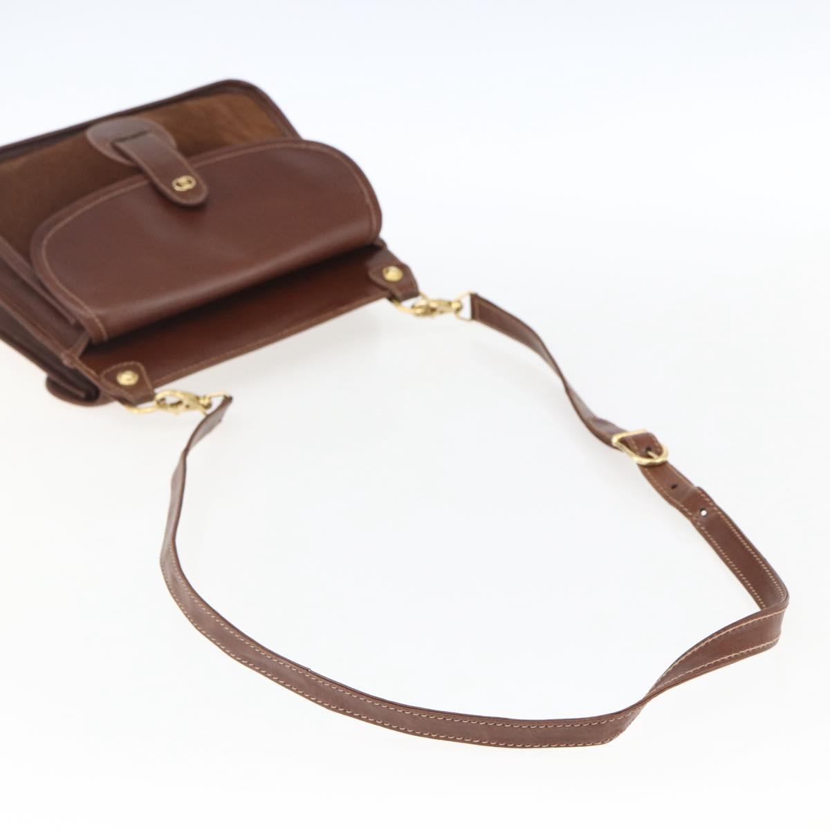 GUCCI Shoulder Bag Leather Suede Brown Gold Auth 170340