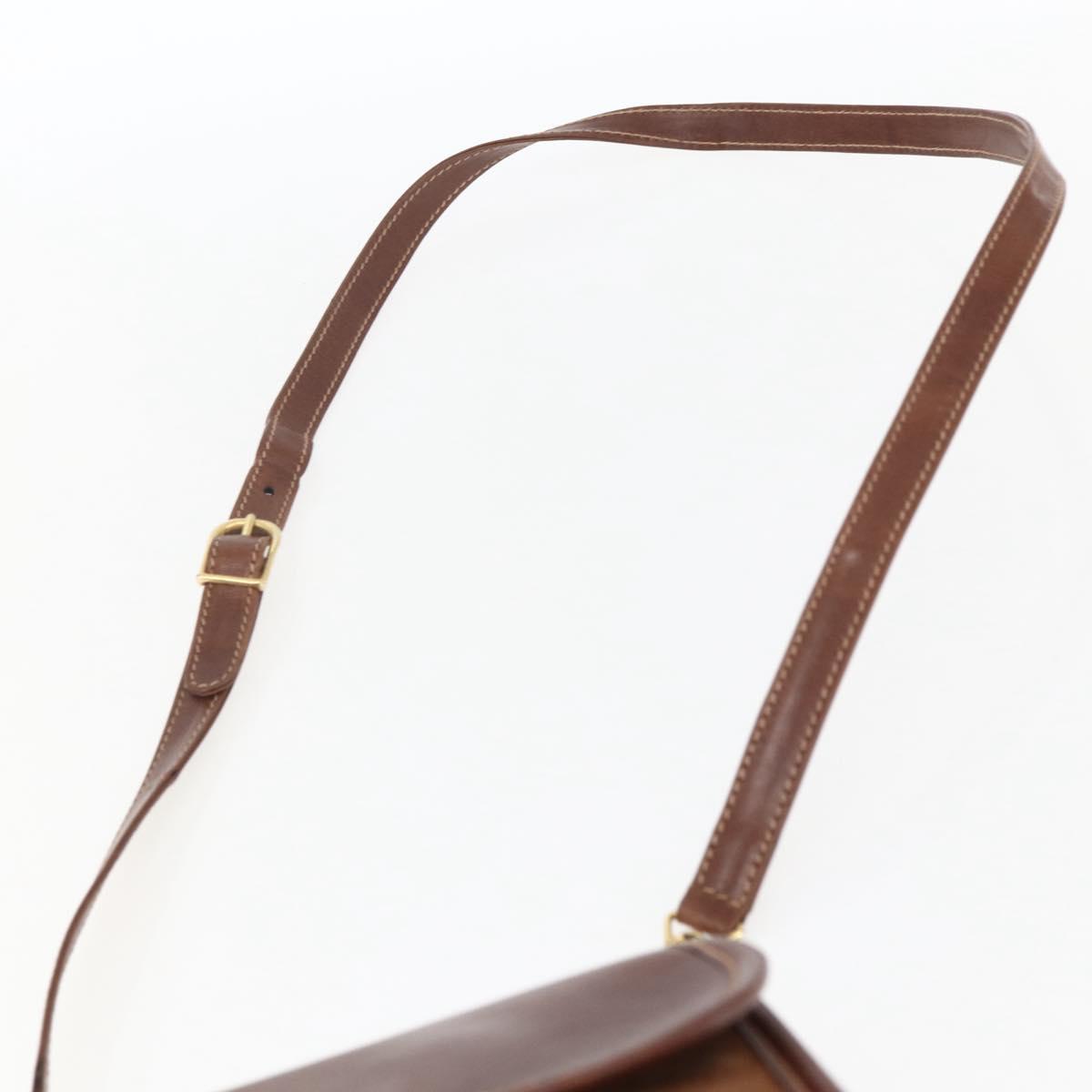 GUCCI Shoulder Bag Leather Suede Brown Gold Auth 170340