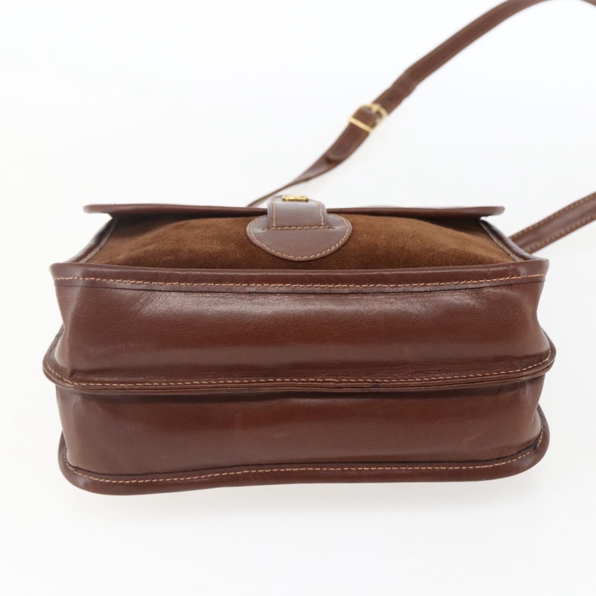GUCCI Shoulder Bag Leather Suede Brown Gold Auth 170340
