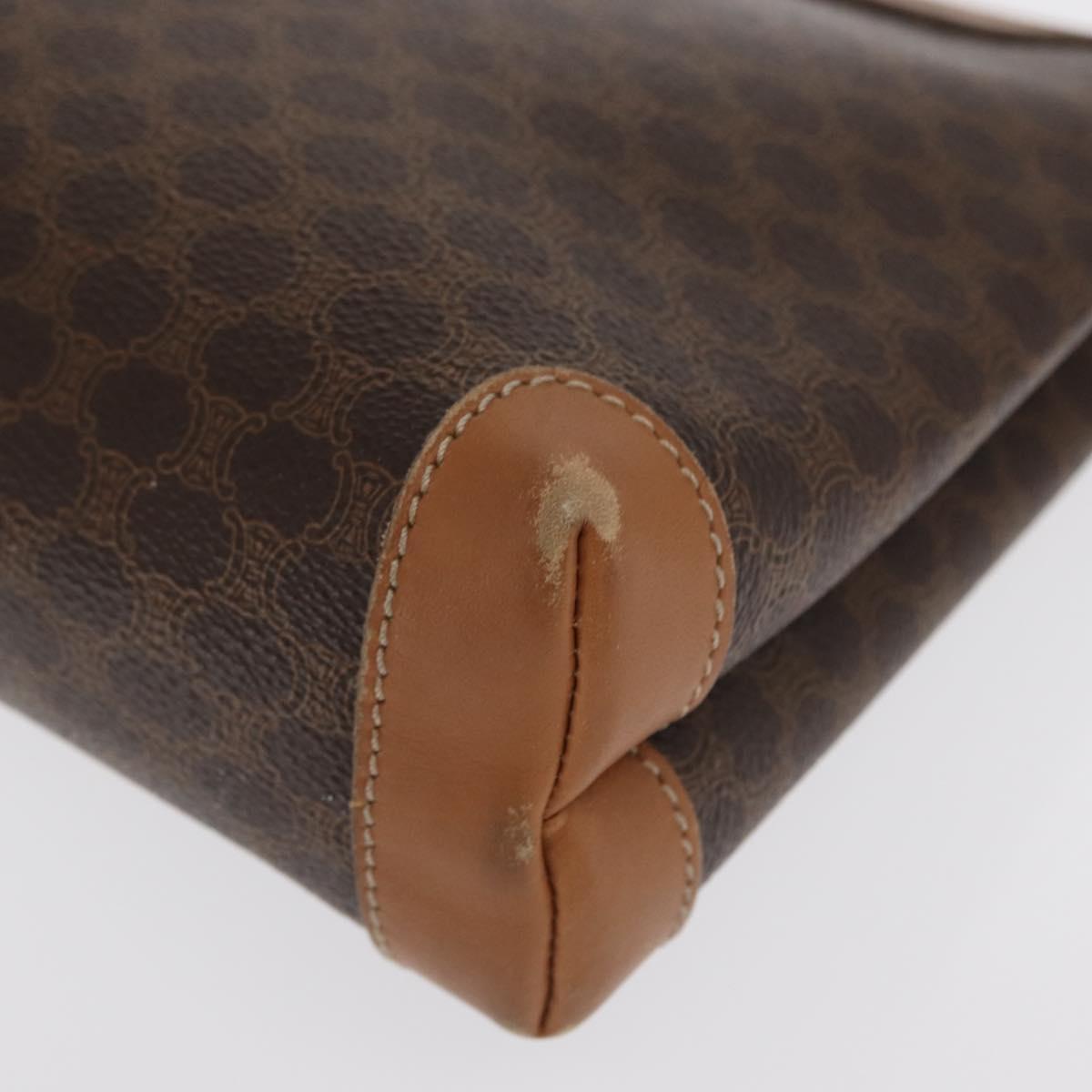 CELINE Macadam Canvas Clutch Bag PVC Leather Brown Gold Auth 170341