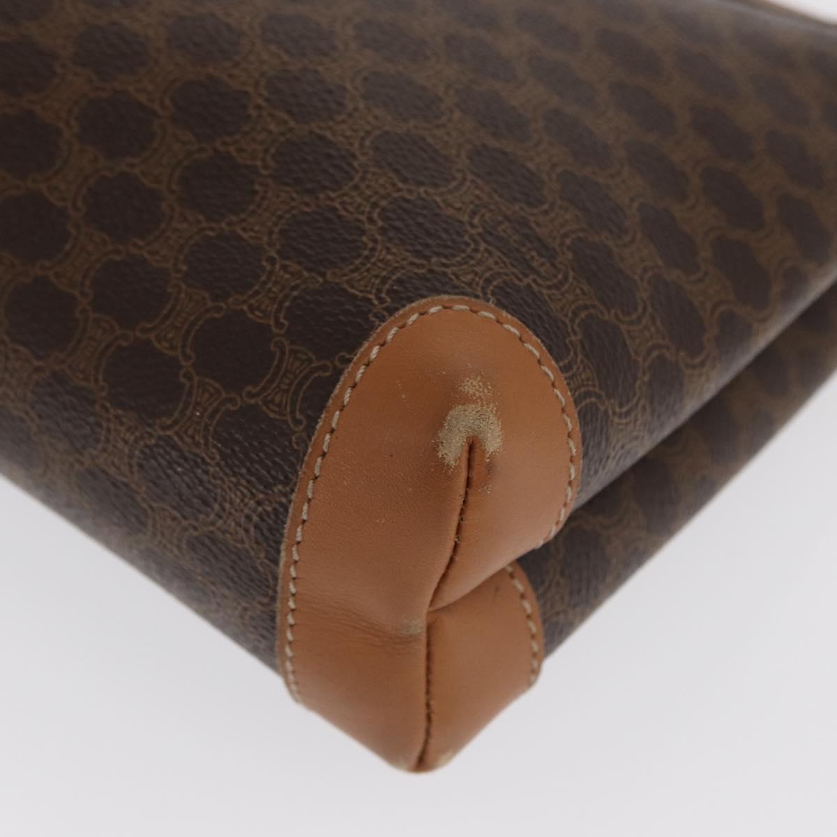 CELINE Macadam Canvas Clutch Bag PVC Leather Brown Gold Auth 170341