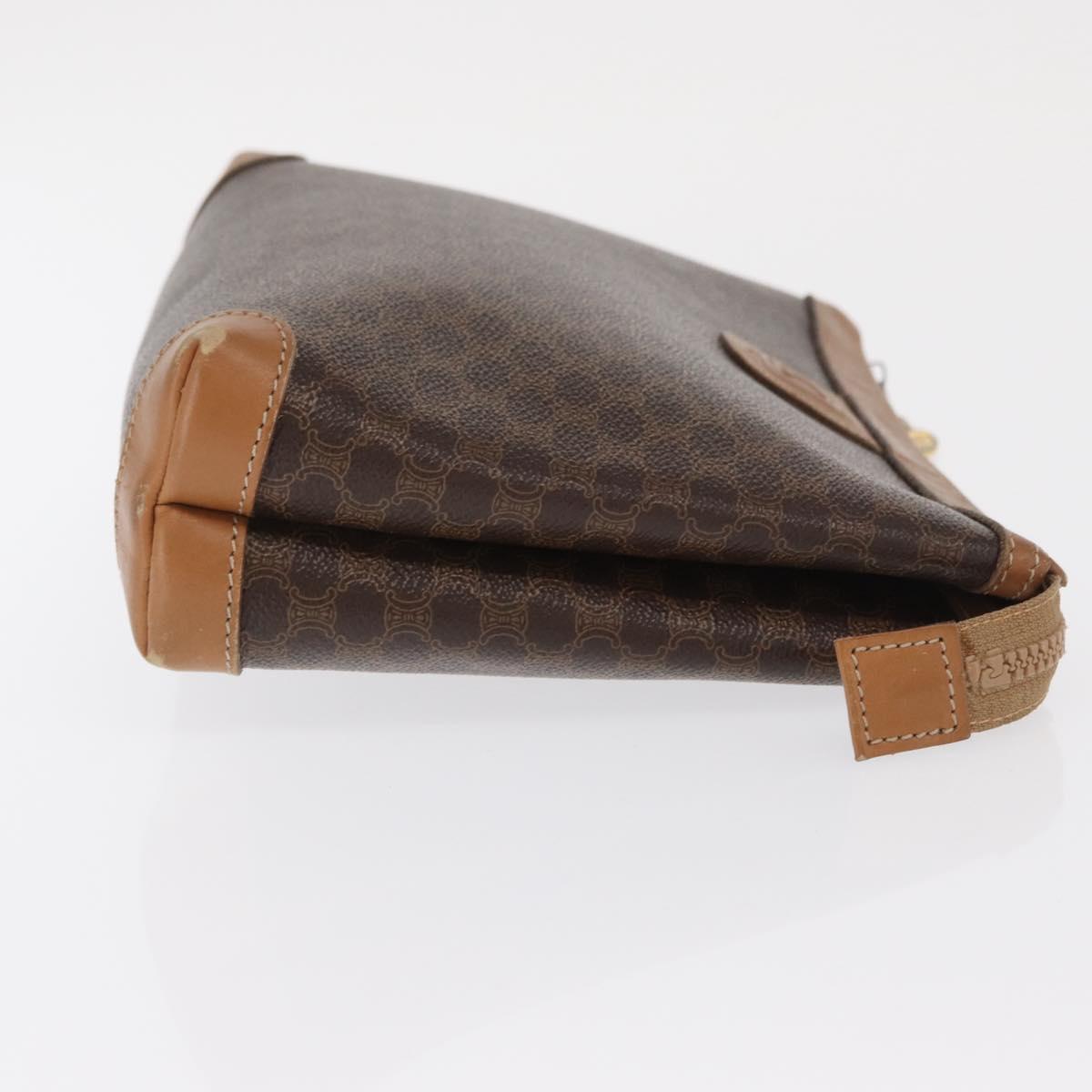 CELINE Macadam Canvas Clutch Bag PVC Leather Brown Gold Auth 170341