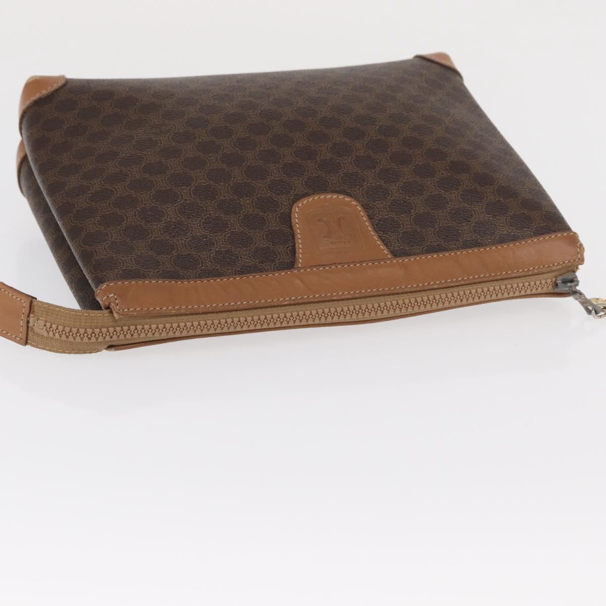 CELINE Macadam Canvas Clutch Bag PVC Leather Brown Gold Auth 170341