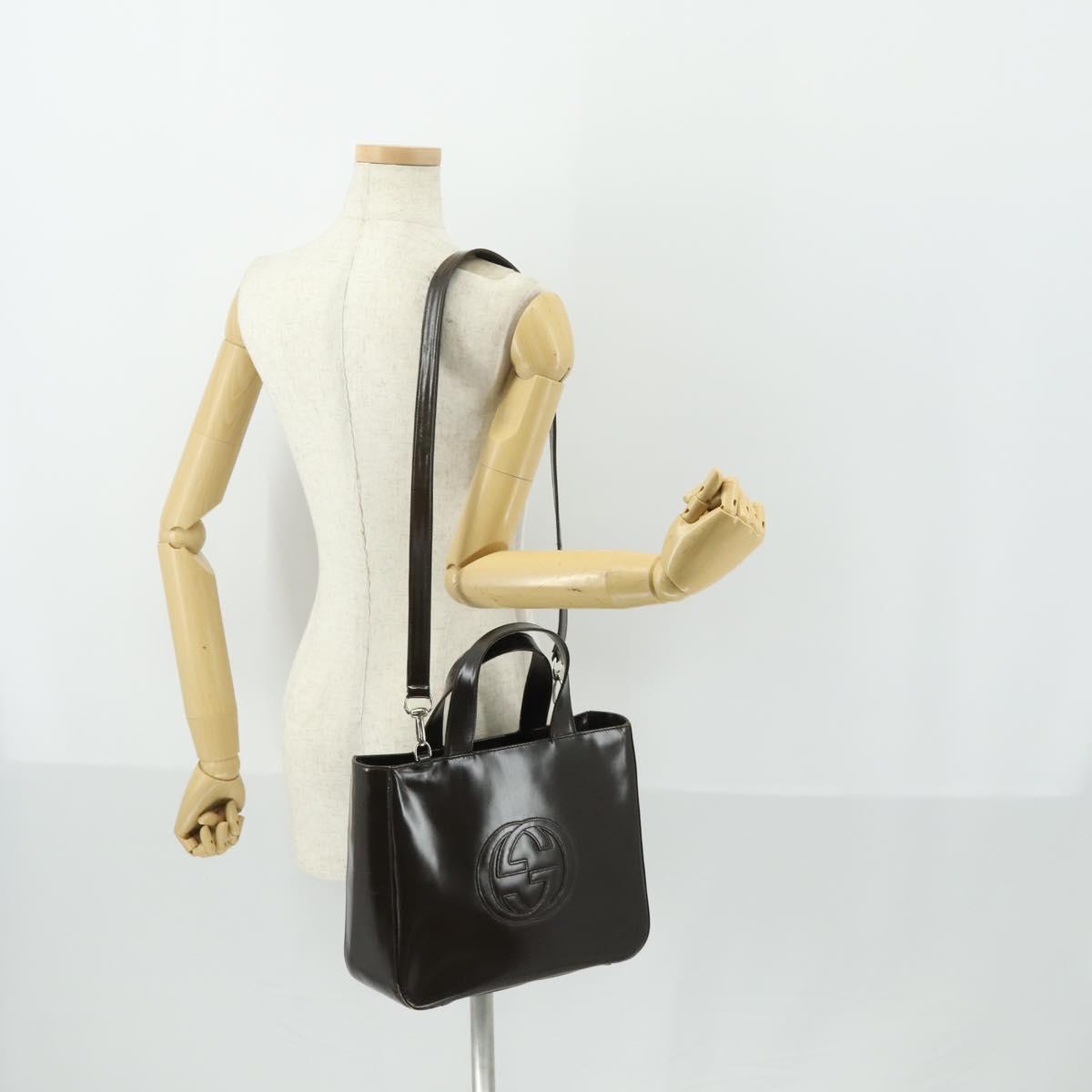 GUCCI Hand Bag Patent leather 2way Brown Silver 000 1013 0504 Auth 170344
