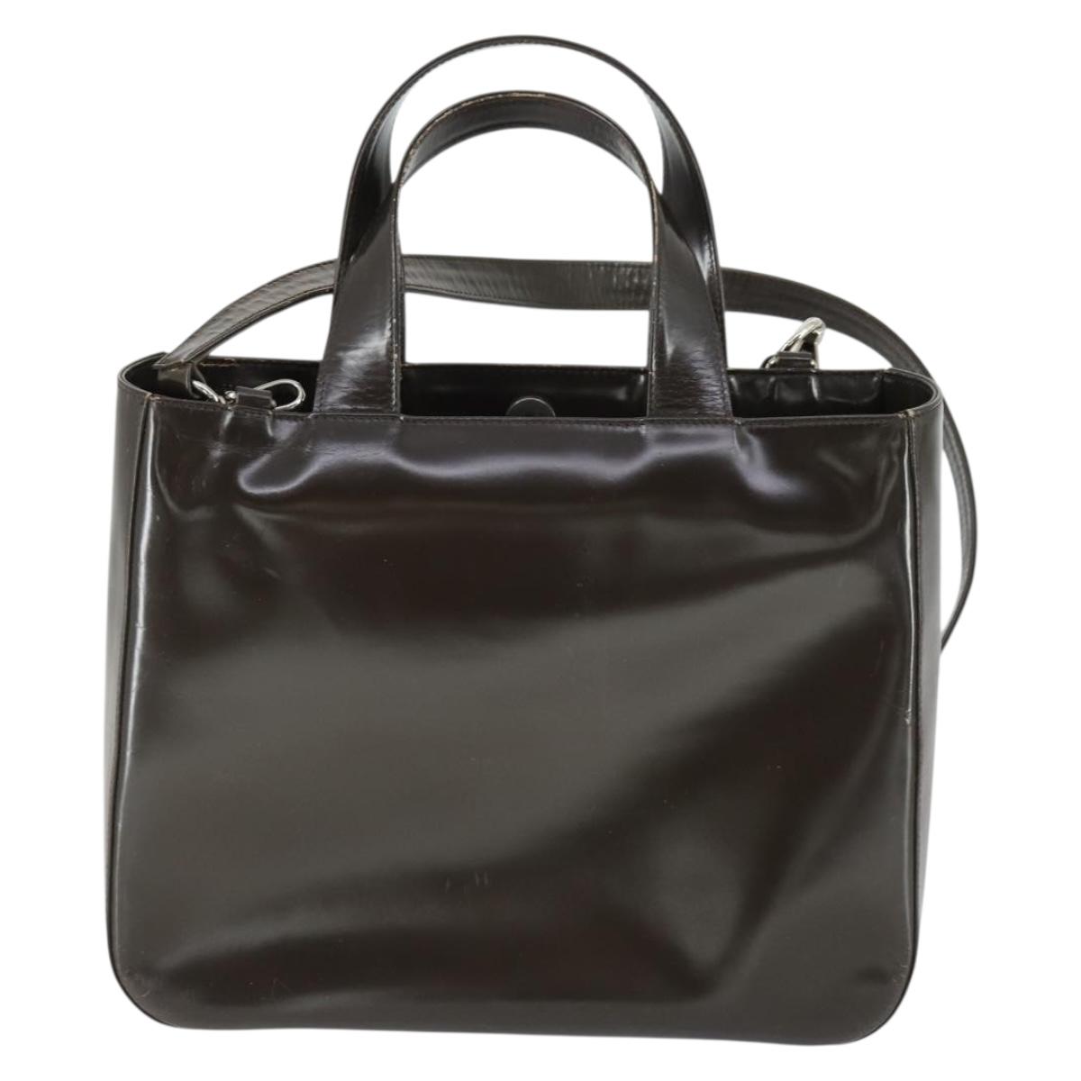 GUCCI Hand Bag Patent leather 2way Brown Silver 000 1013 0504 Auth 170344