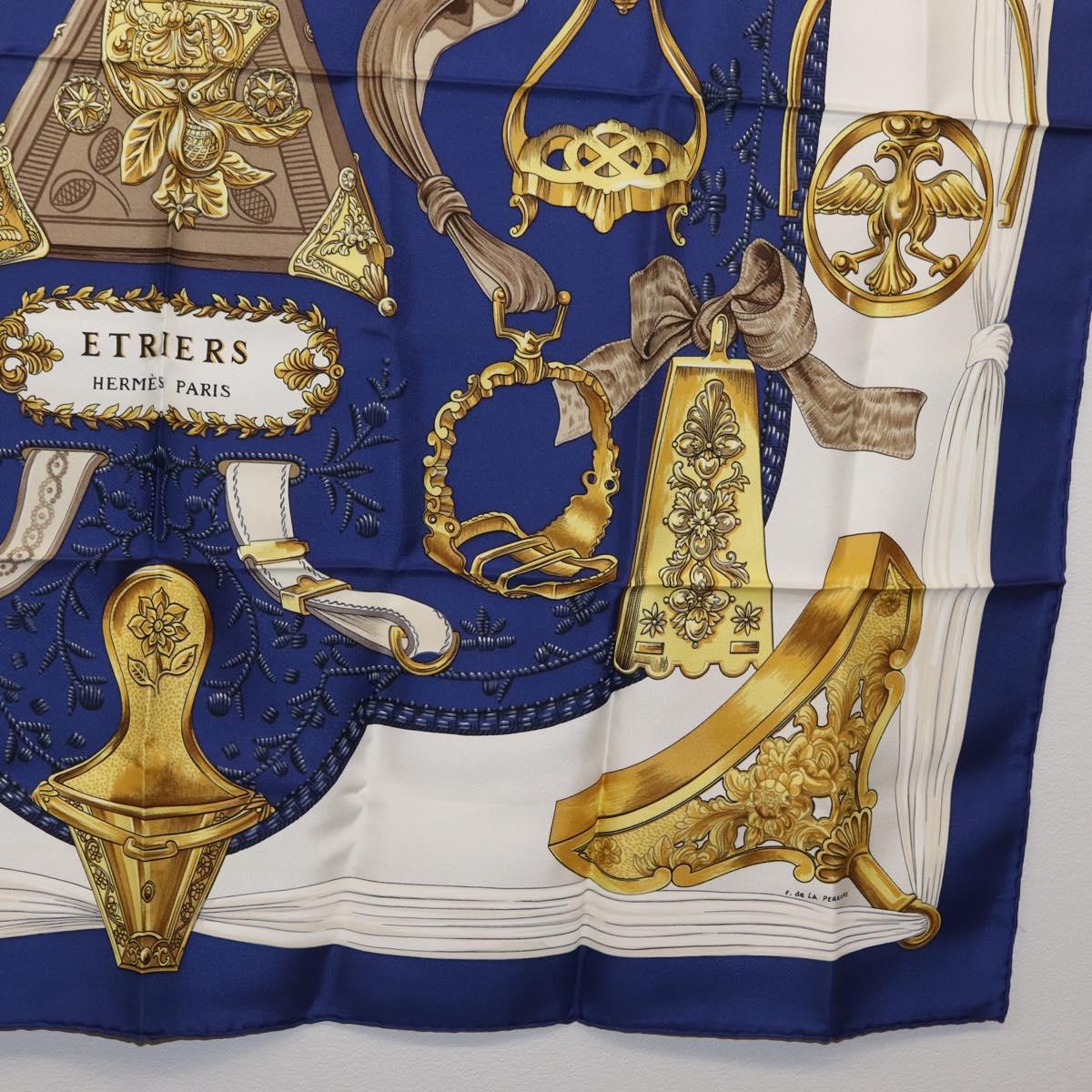 HERMES Carre 90 Scarf ""ETRIERS"" Silk Blue Auth 170351V