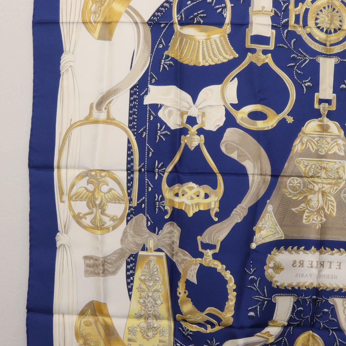 HERMES Carre 90 Scarf ""ETRIERS"" Silk Blue Auth 170351V