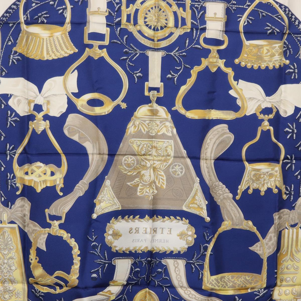 HERMES Carre 90 Scarf ""ETRIERS"" Silk Blue Auth 170351V